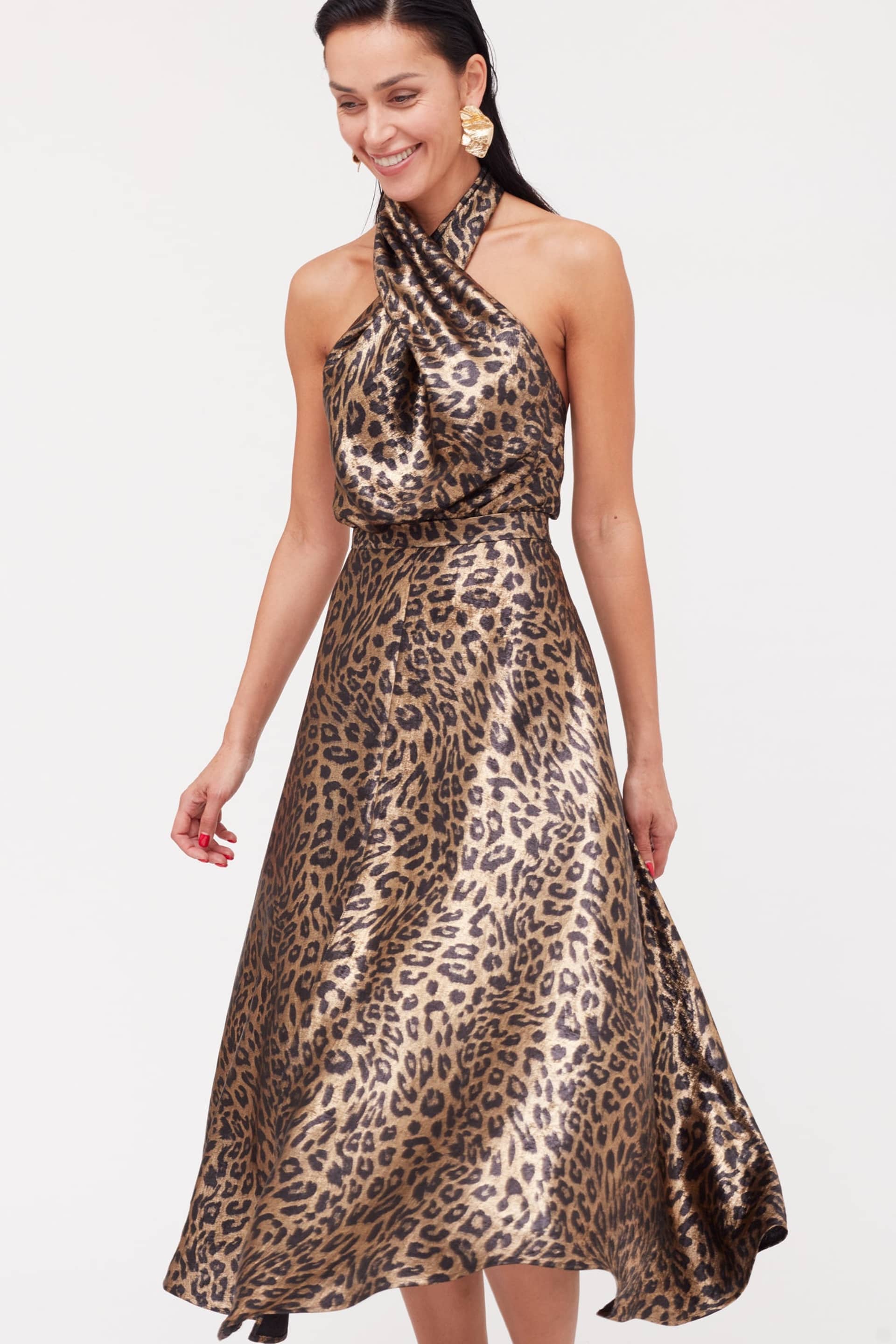 HEIDI Black Bronze Leopard Print Midi Dress made by UNDRESS