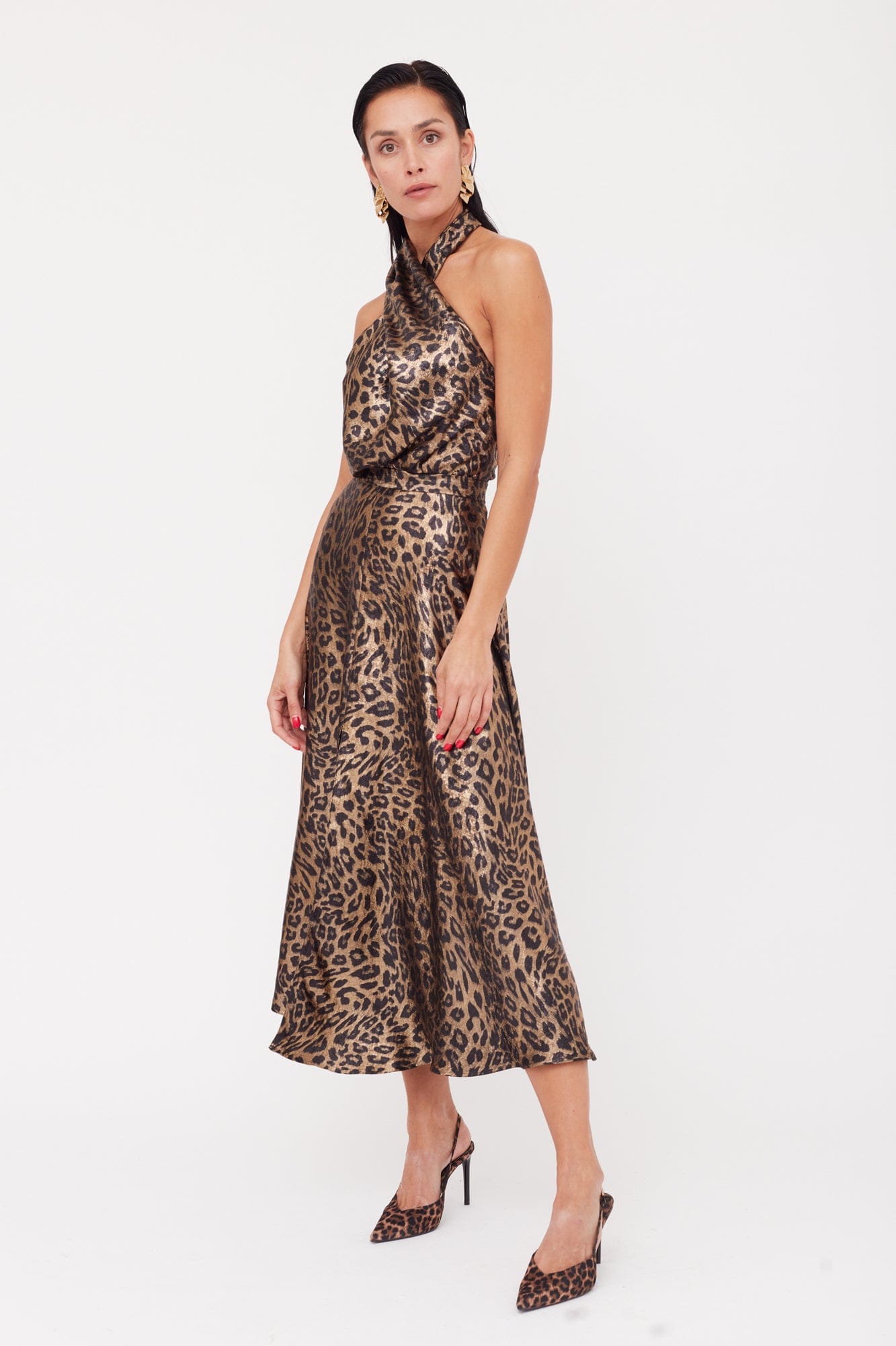 HEIDI Black Bronze Leopard Print Midi Dress made by UNDRESS