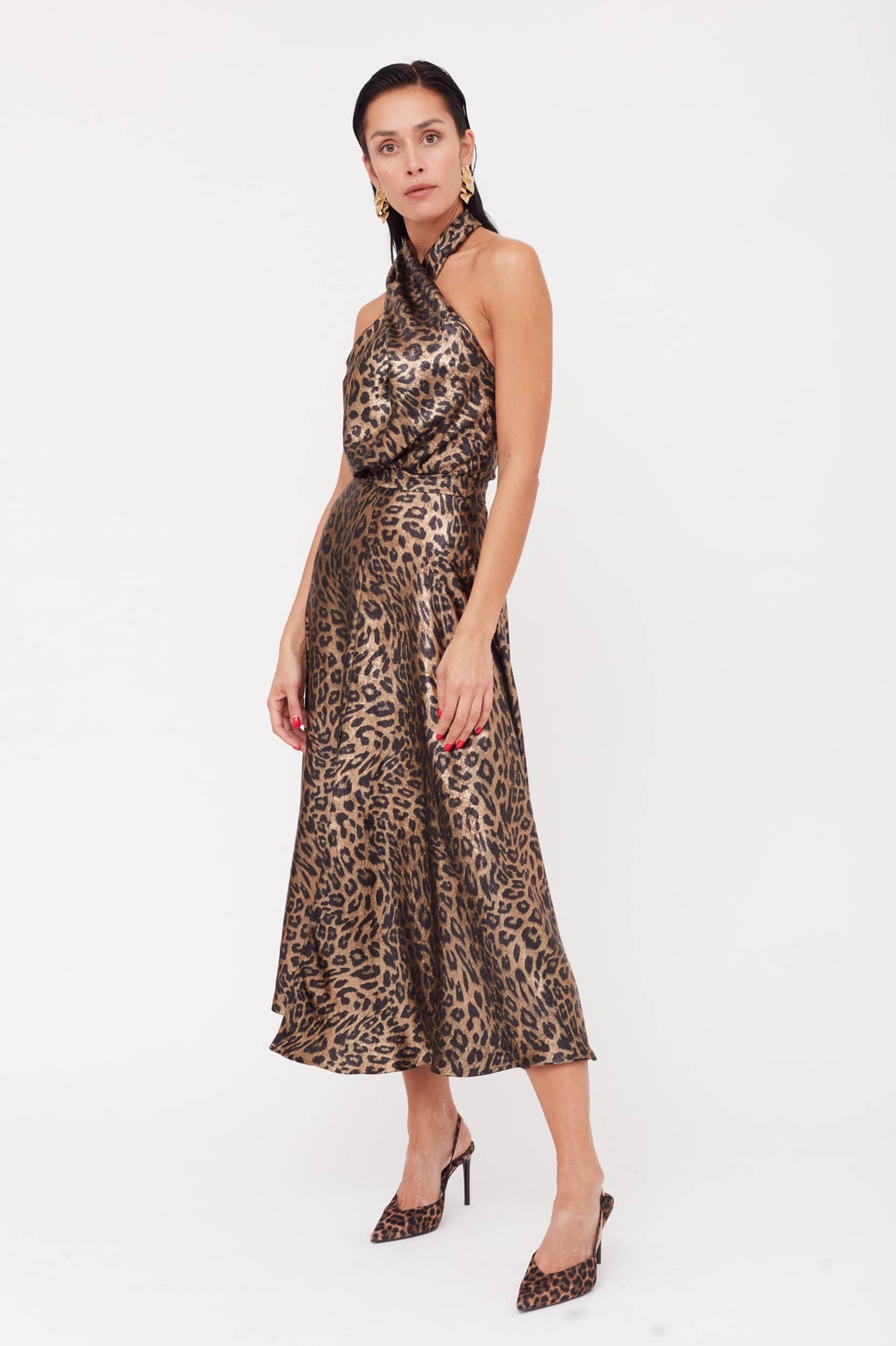 HEIDI Black Bronze Leopard Print Midi Dress made by UNDRESS