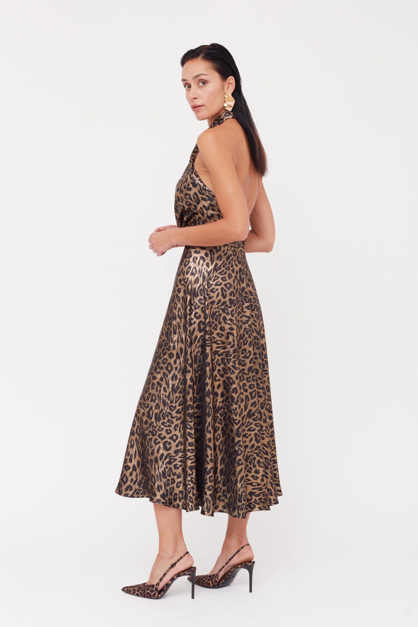HEIDI Black Bronze Leopard Print Midi Dress made by UNDRESS