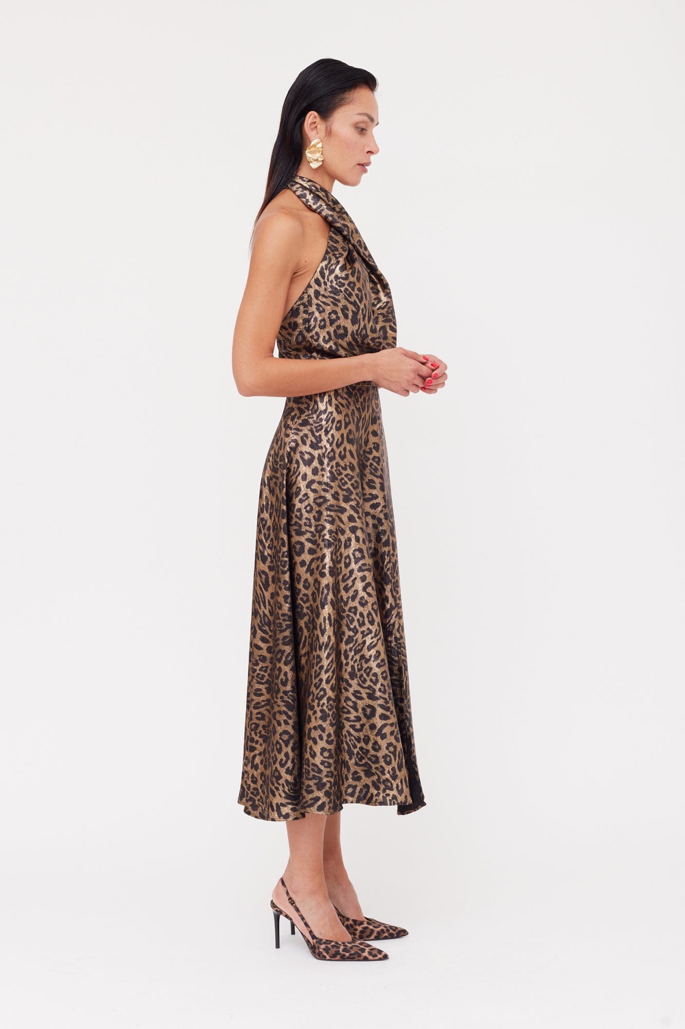 HEIDI Black Bronze Leopard Print Midi Dress made by UNDRESS