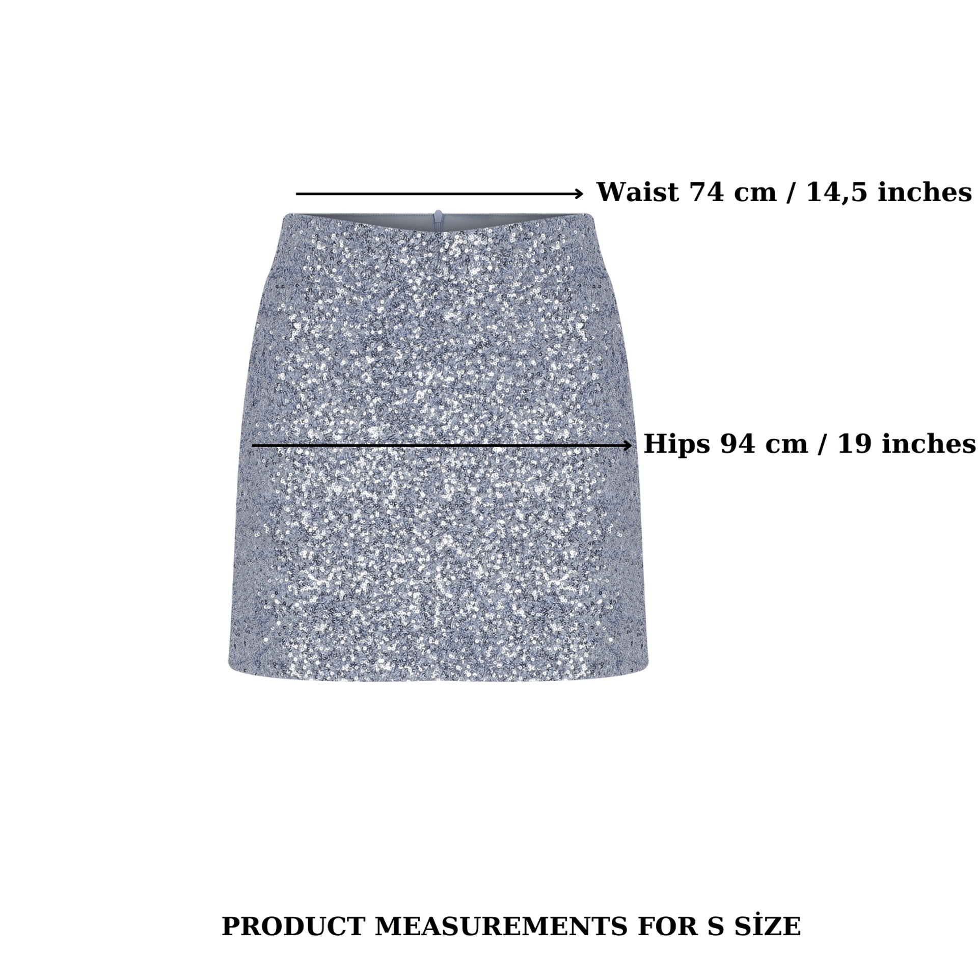 Marde A-Line Sequin Mini Skirt in Powder Blue in Silver made by Nazli Ceren