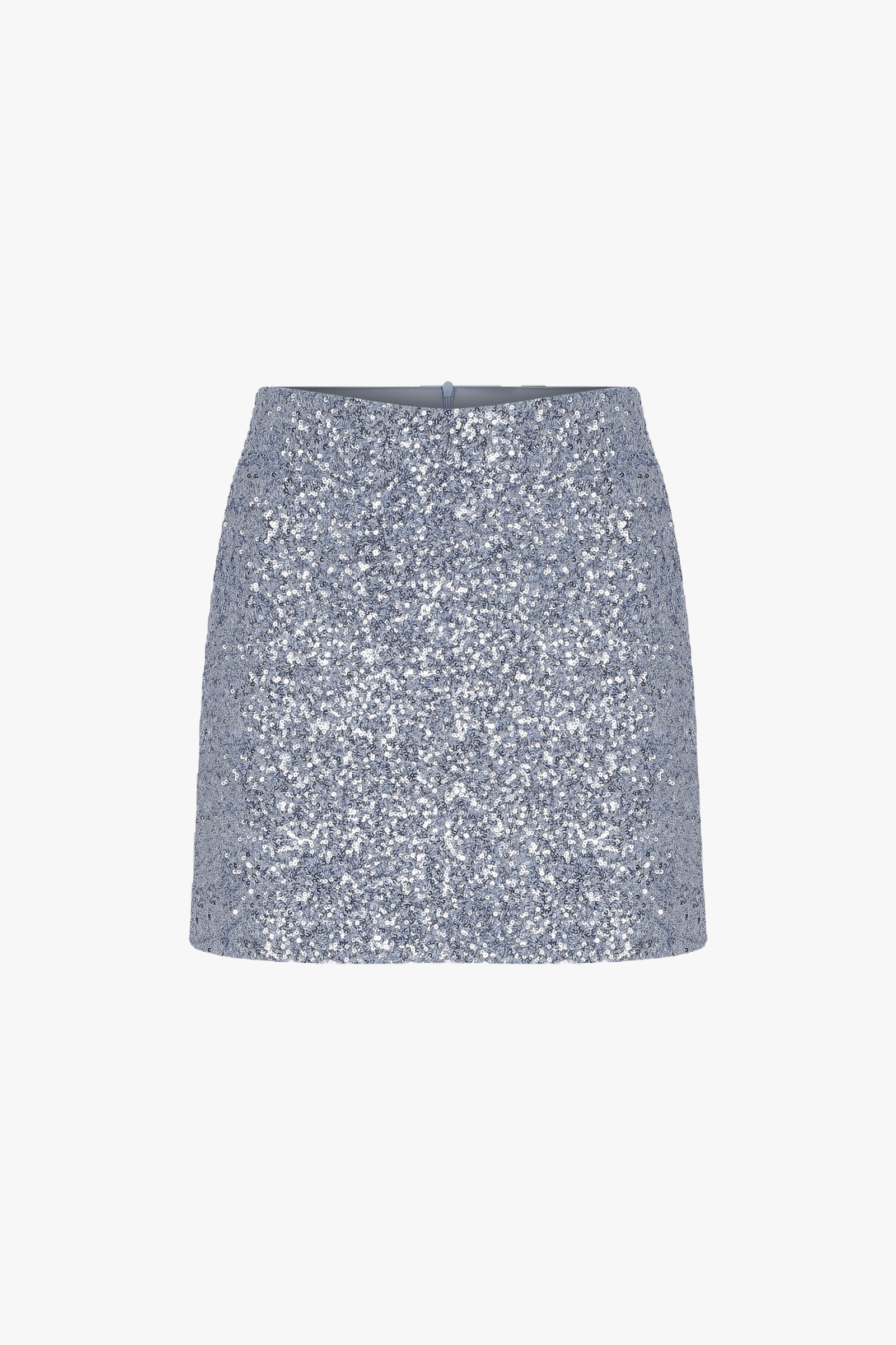Marde A-Line Sequin Mini Skirt in Powder Blue in Silver made by Nazli Ceren