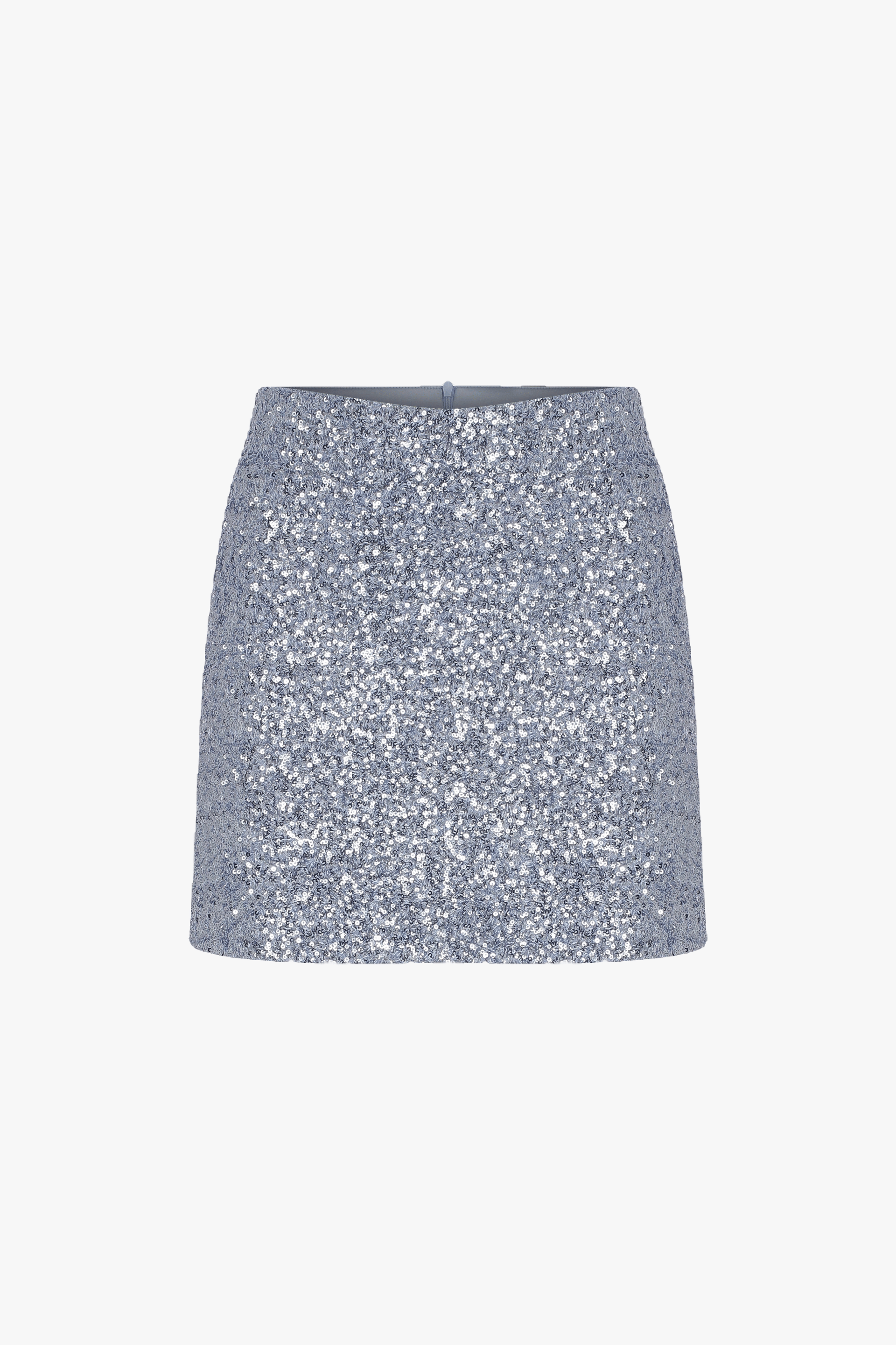 Marde A-Line Sequin Mini Skirt in Powder Blue in Silver made by Nazli Ceren
