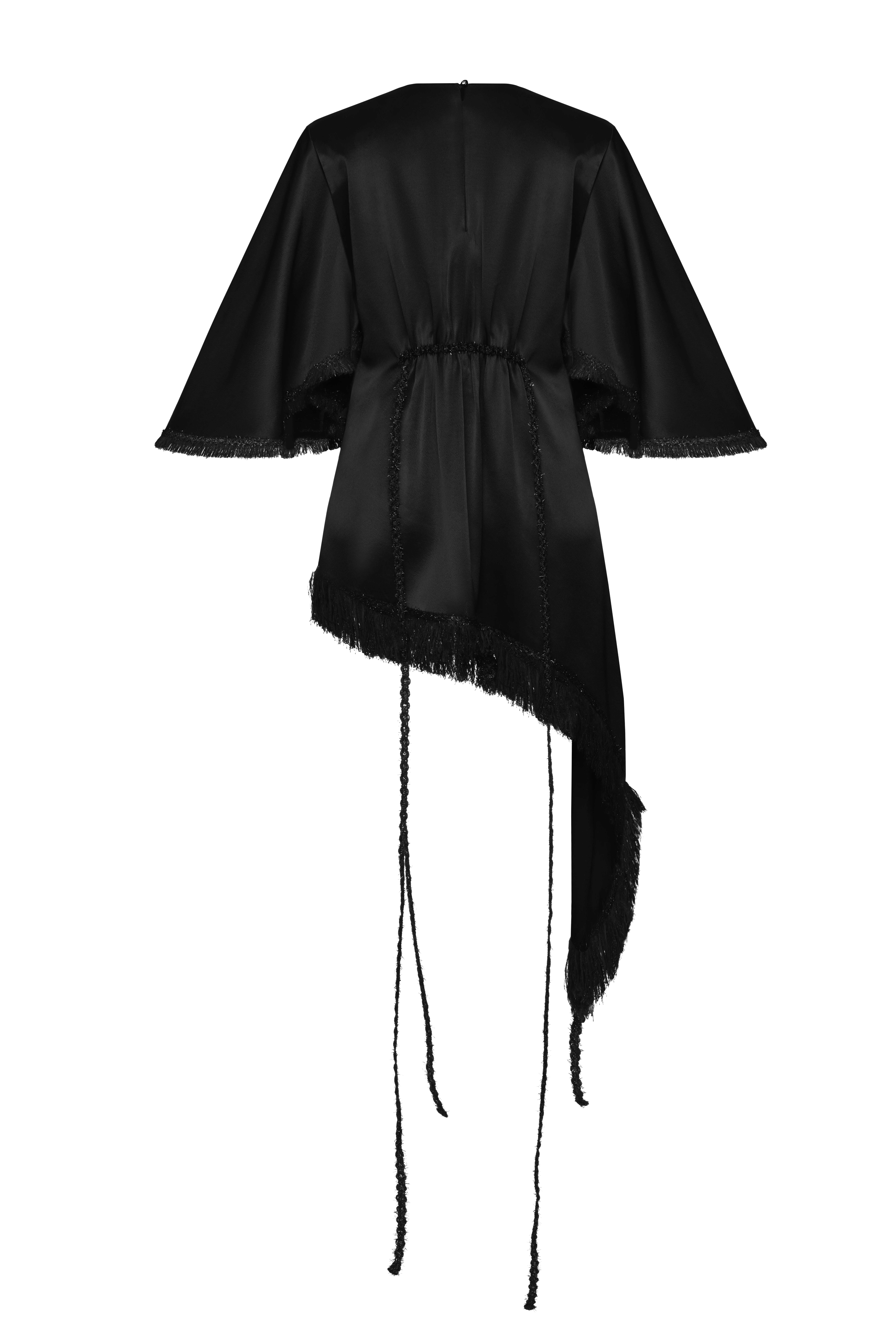 Fringe trim asymmetrical mini dress made by Maria Kokhia