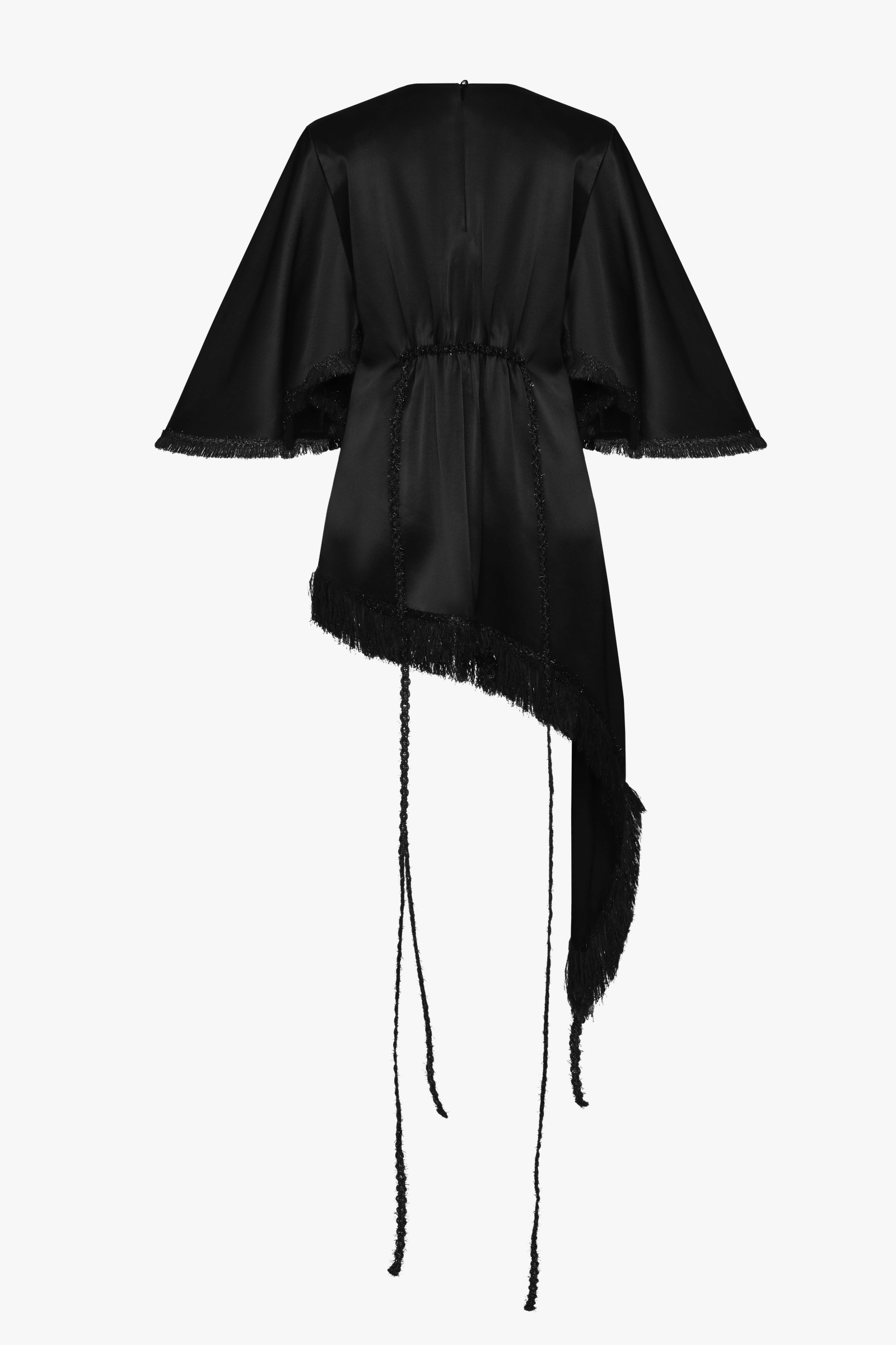 Fringe trim asymmetrical mini dress made by Maria Kokhia