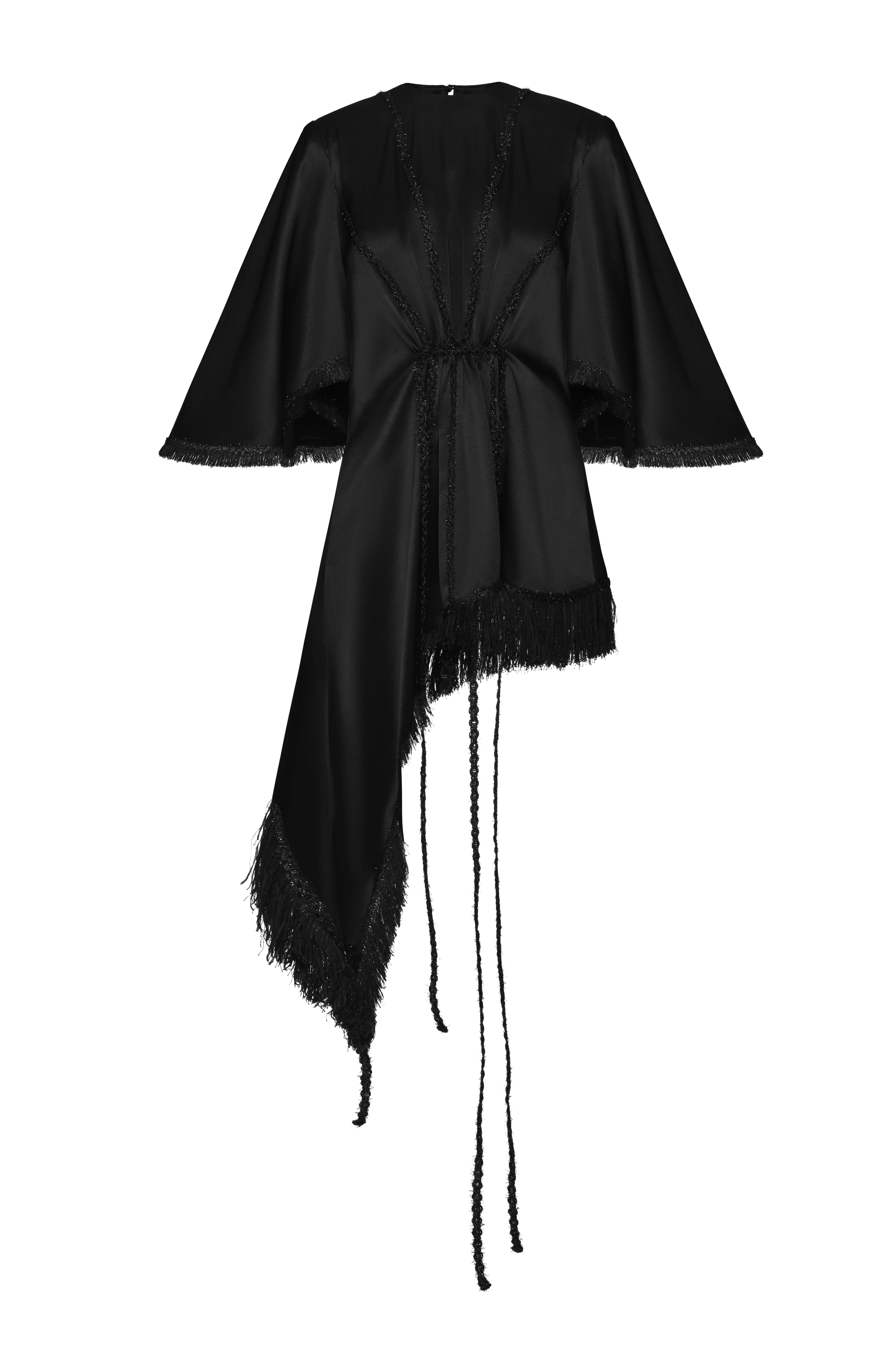 Fringe trim asymmetrical mini dress made by Maria Kokhia