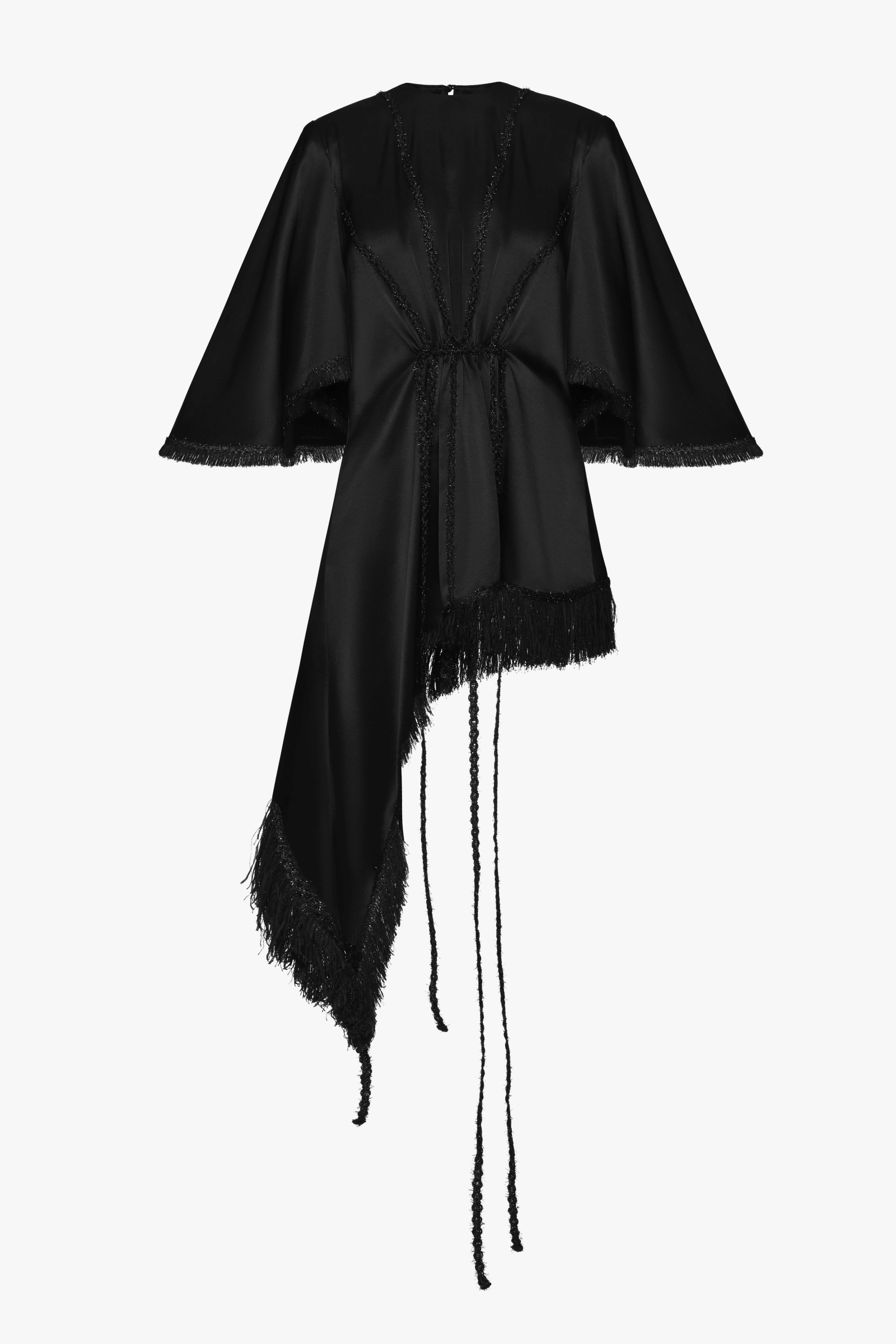 Fringe trim asymmetrical mini dress made by Maria Kokhia