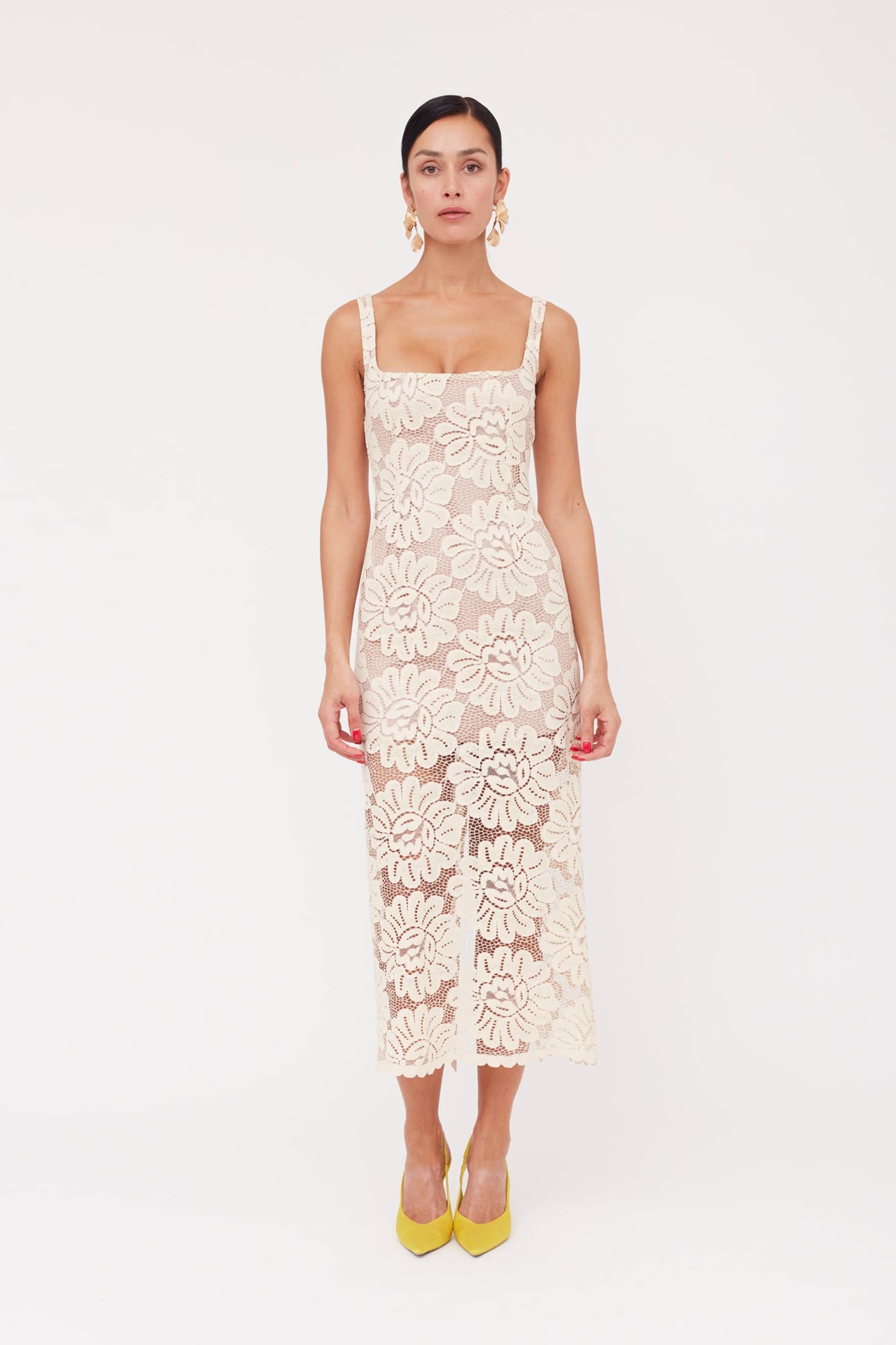 OTILIA Pastel Lace Dress The Square Scoop Neckline Midi Dress made by UNDRESS