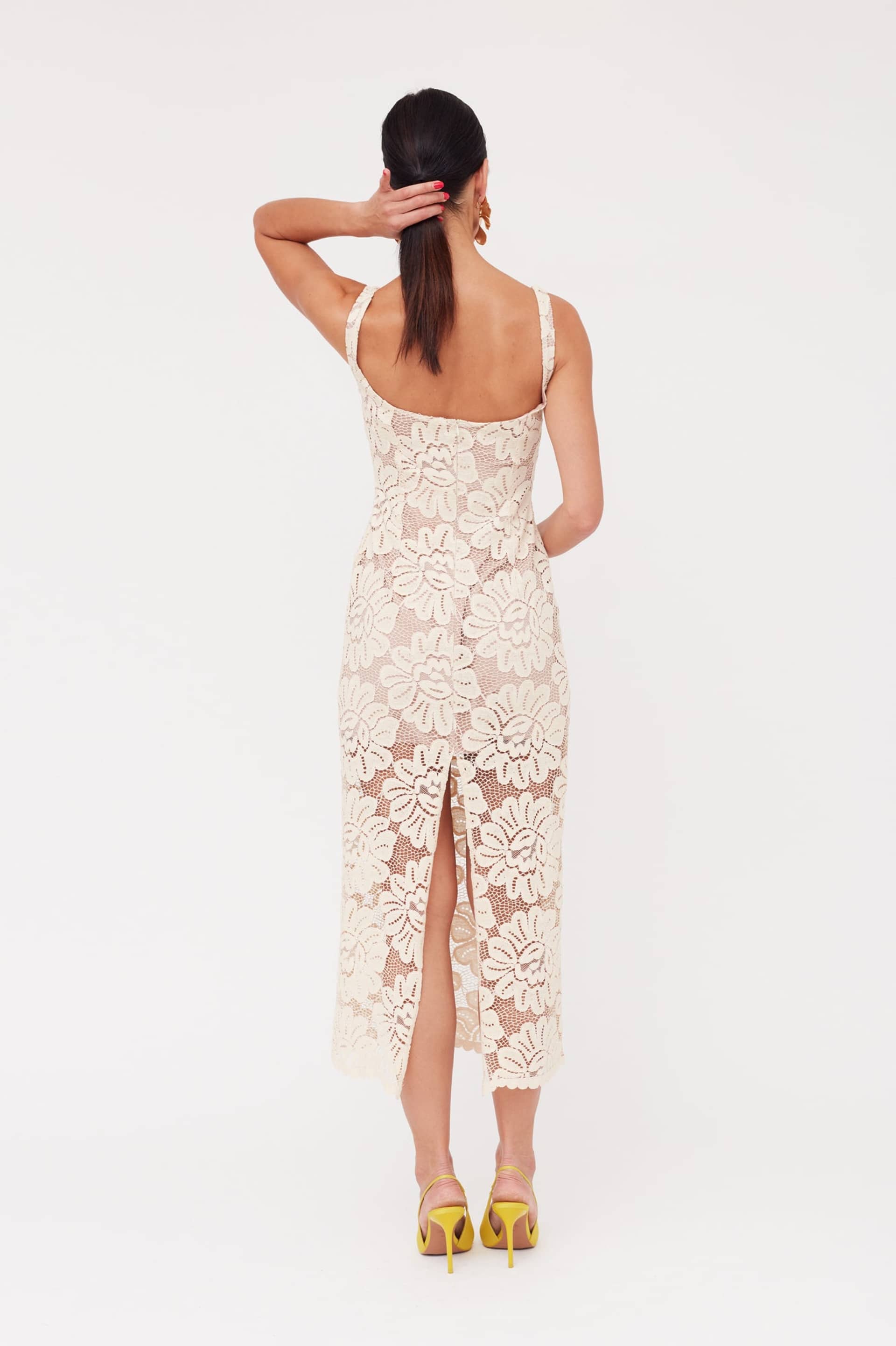 OTILIA Pastel Lace Dress The Square Scoop Neckline Midi Dress made by UNDRESS