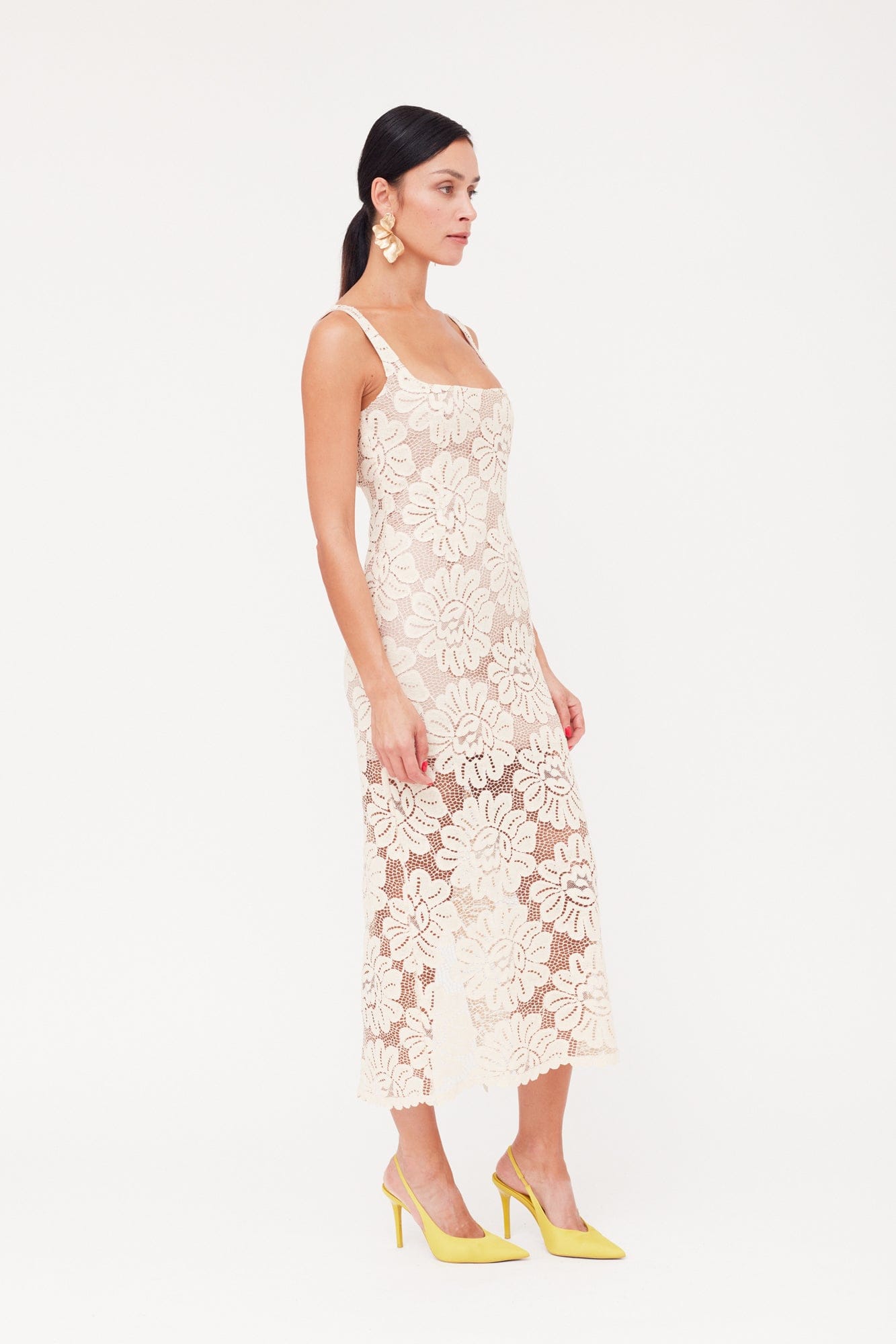 OTILIA Pastel Lace Dress The Square Scoop Neckline Midi Dress made by UNDRESS