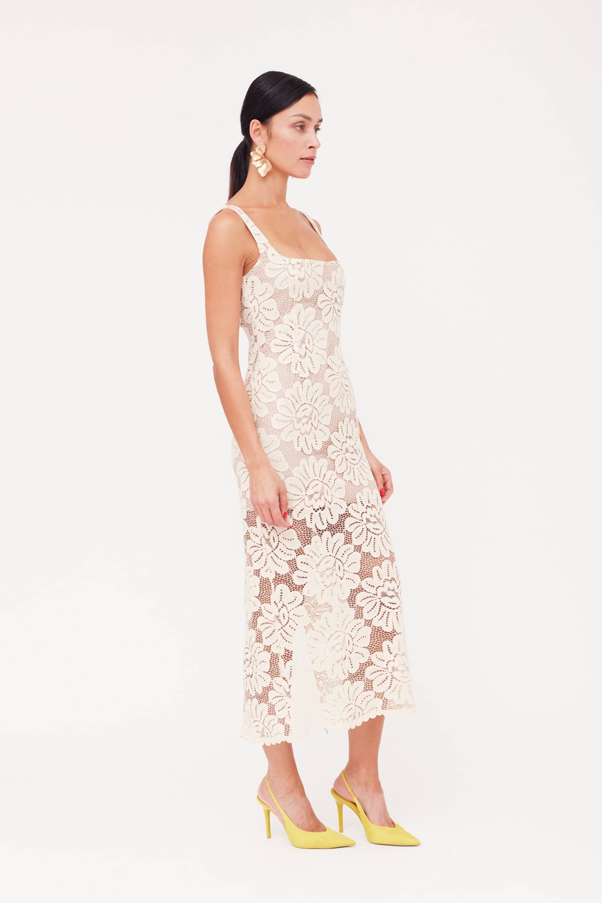 OTILIA Pastel Lace Dress The Square Scoop Neckline Midi Dress made by UNDRESS