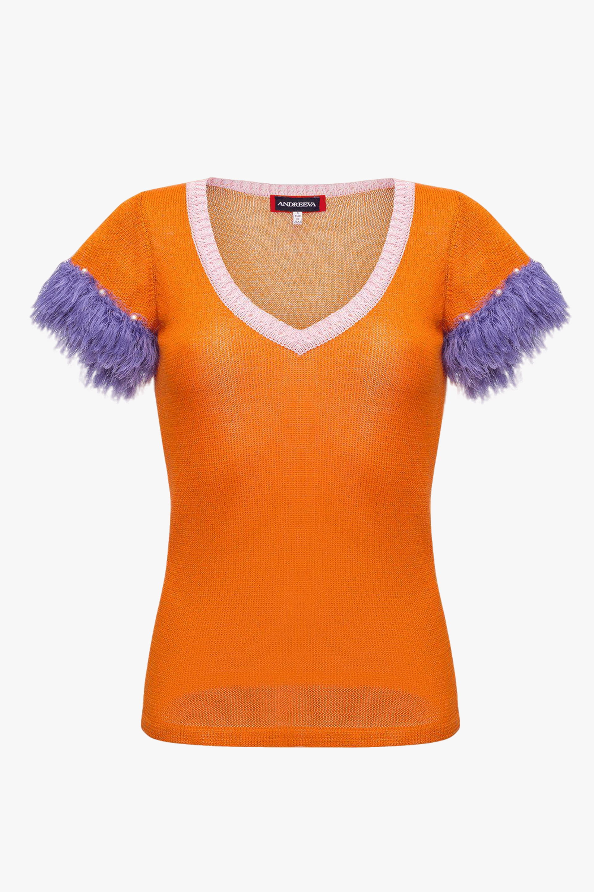 Golden poppy knit top with handmade knit details and pearls made by ANDREEVA