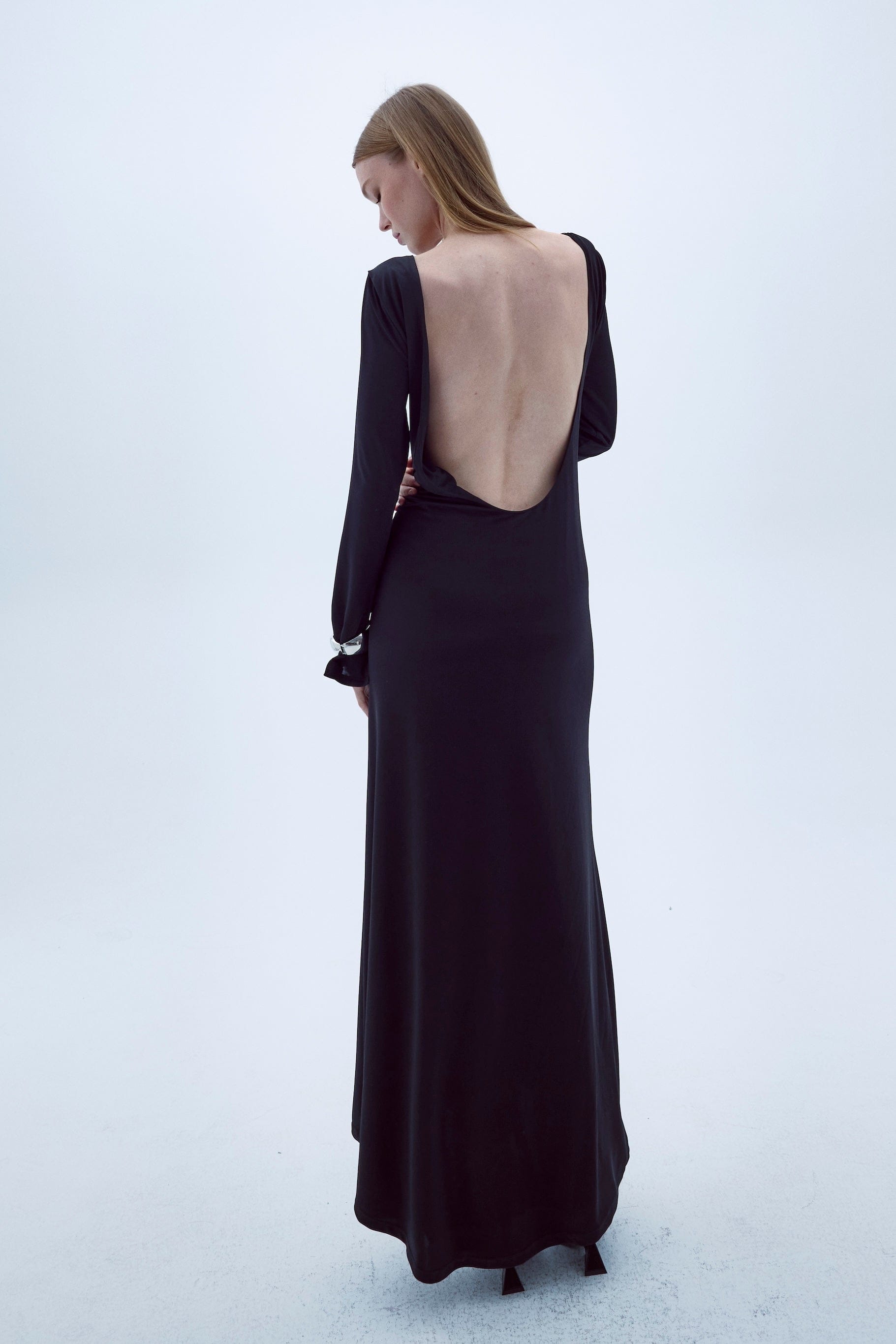 Irıs Jersey Long Dress With Open Back made by Nazli Ceren