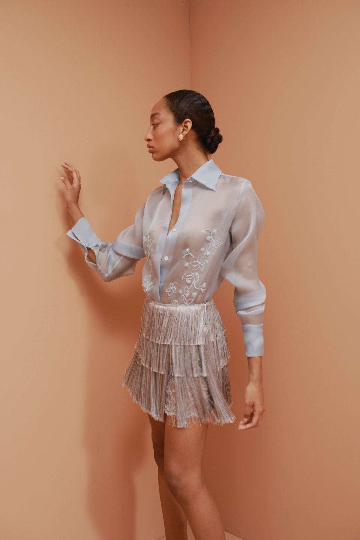Aster Hand-Embroidered Organza Blouse - Blue made by Francesca Miranda
