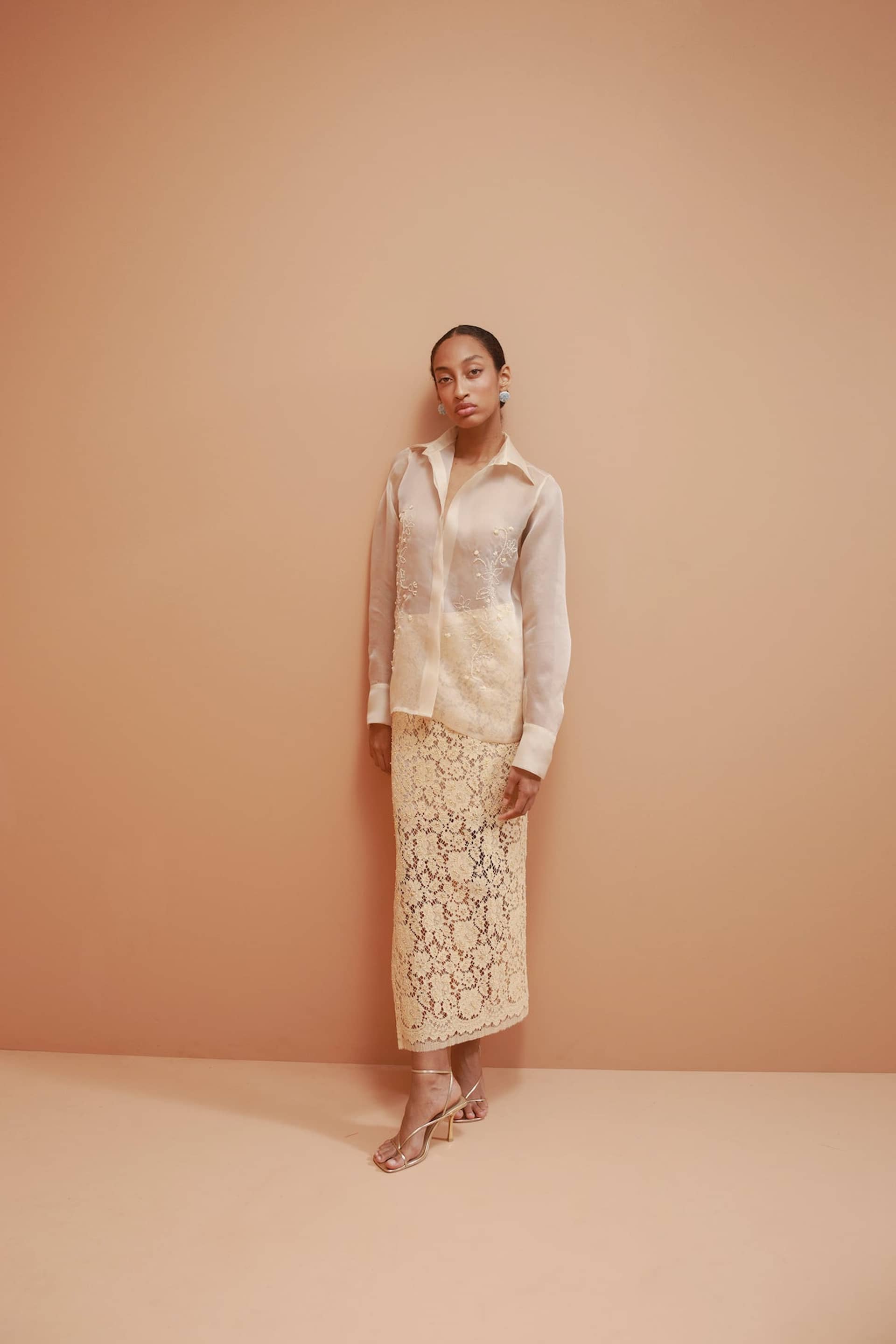 Aster Hand-Embroidered Organza Blouse - Champagne made by Francesca Miranda