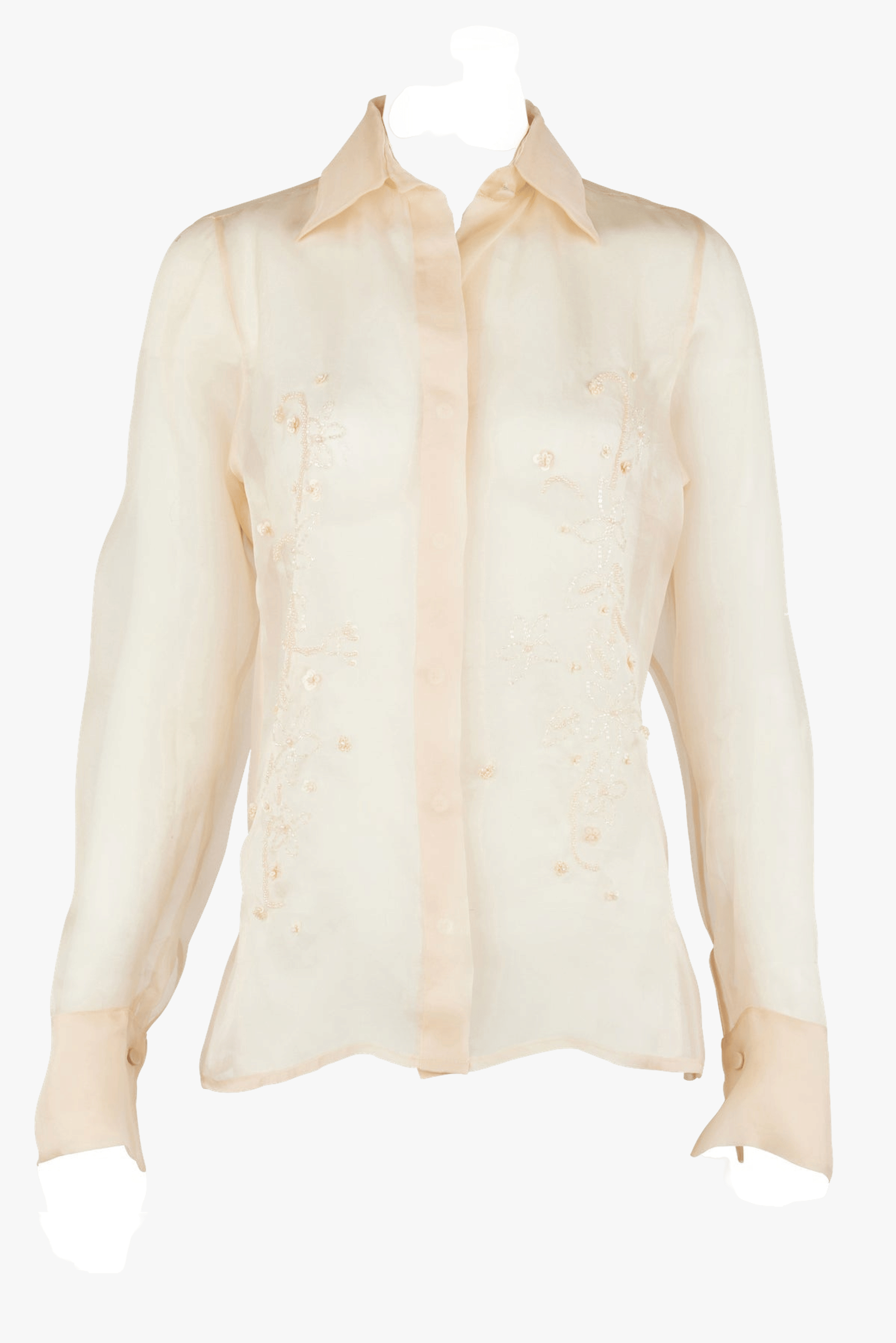 Aster Hand-Embroidered Organza Blouse - Champagne made by Francesca Miranda