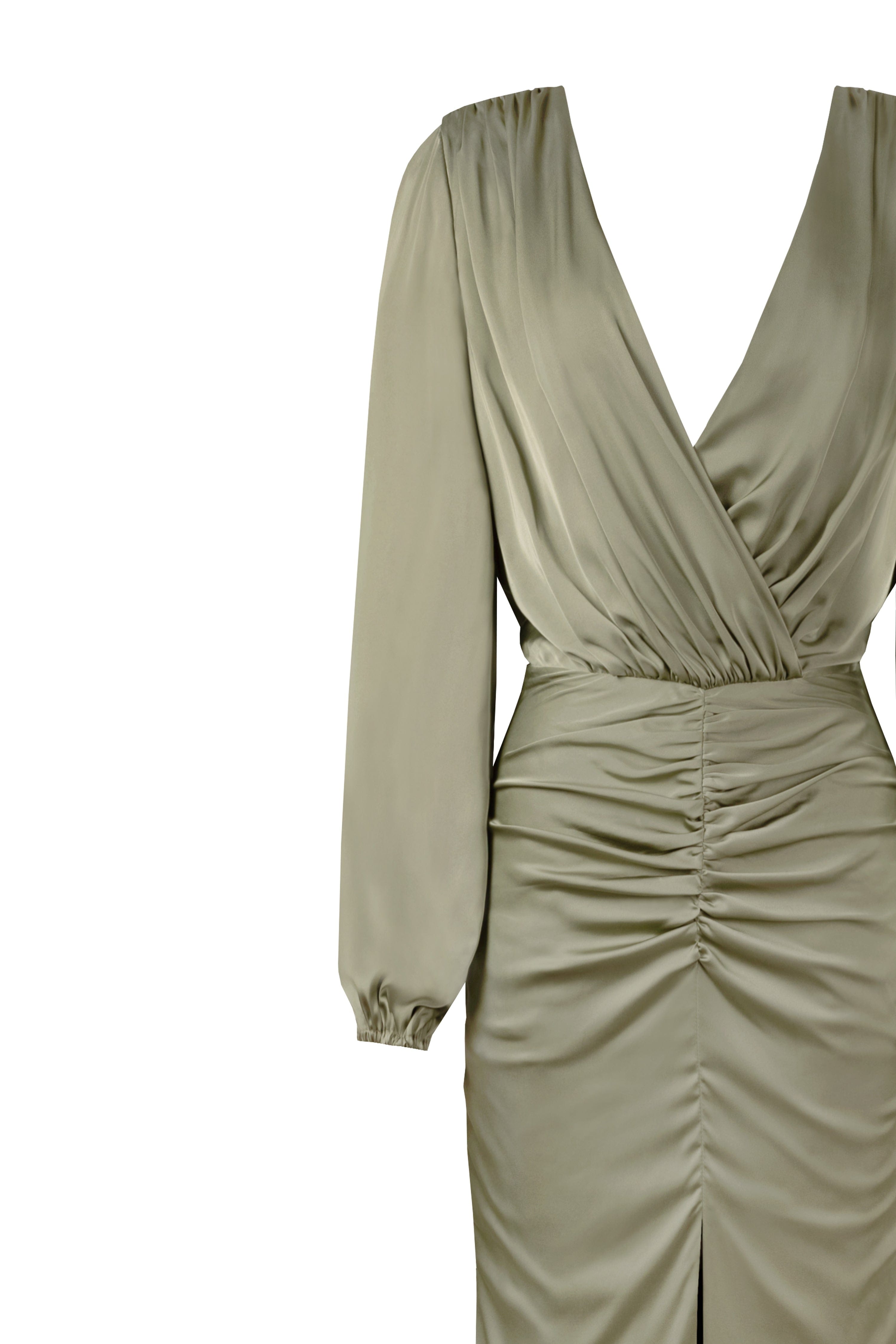 Fancy olive silk maxi evening dress made by Milla