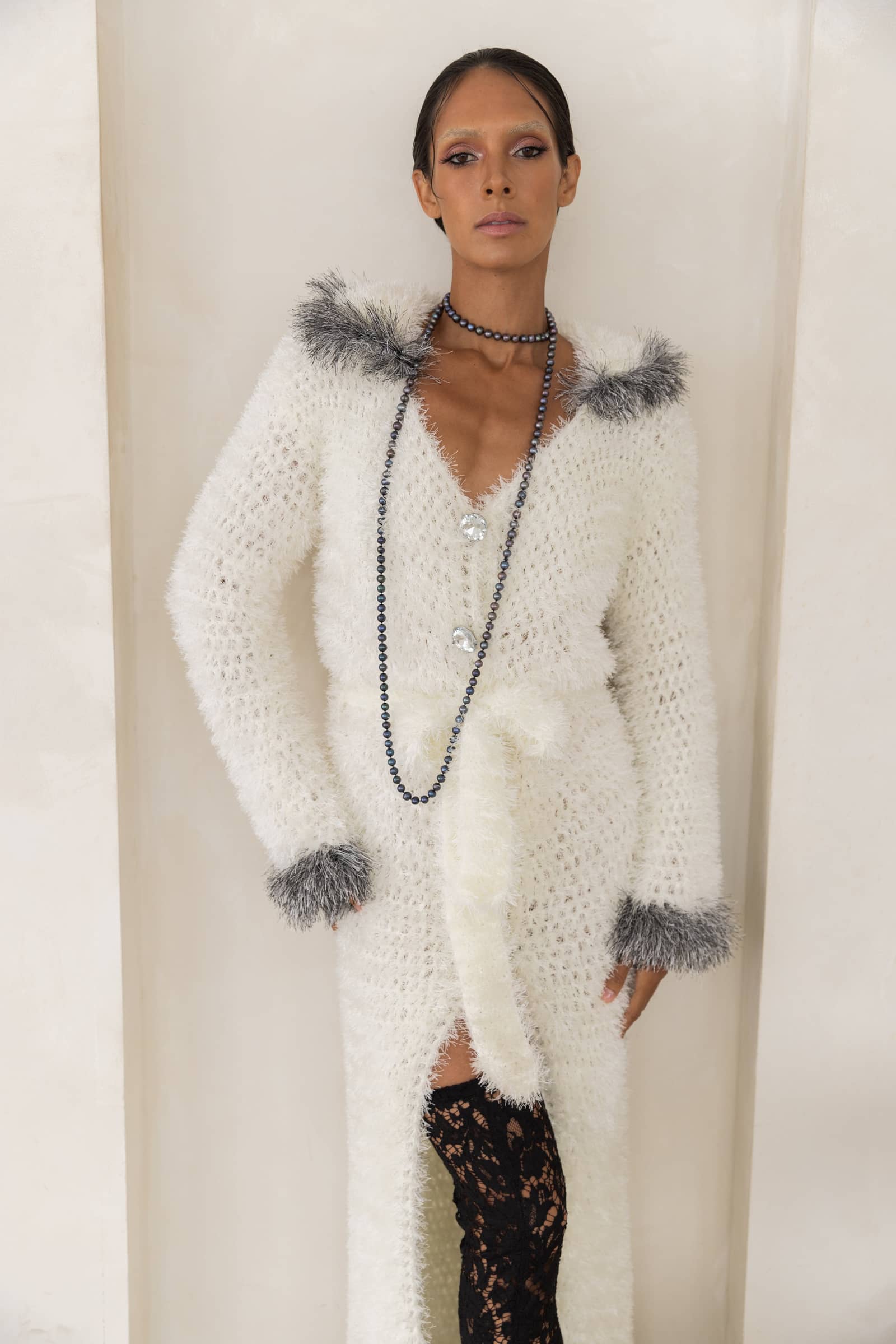 Jacqueline Handmade Knit Cardigan in White made by ANDREEVA