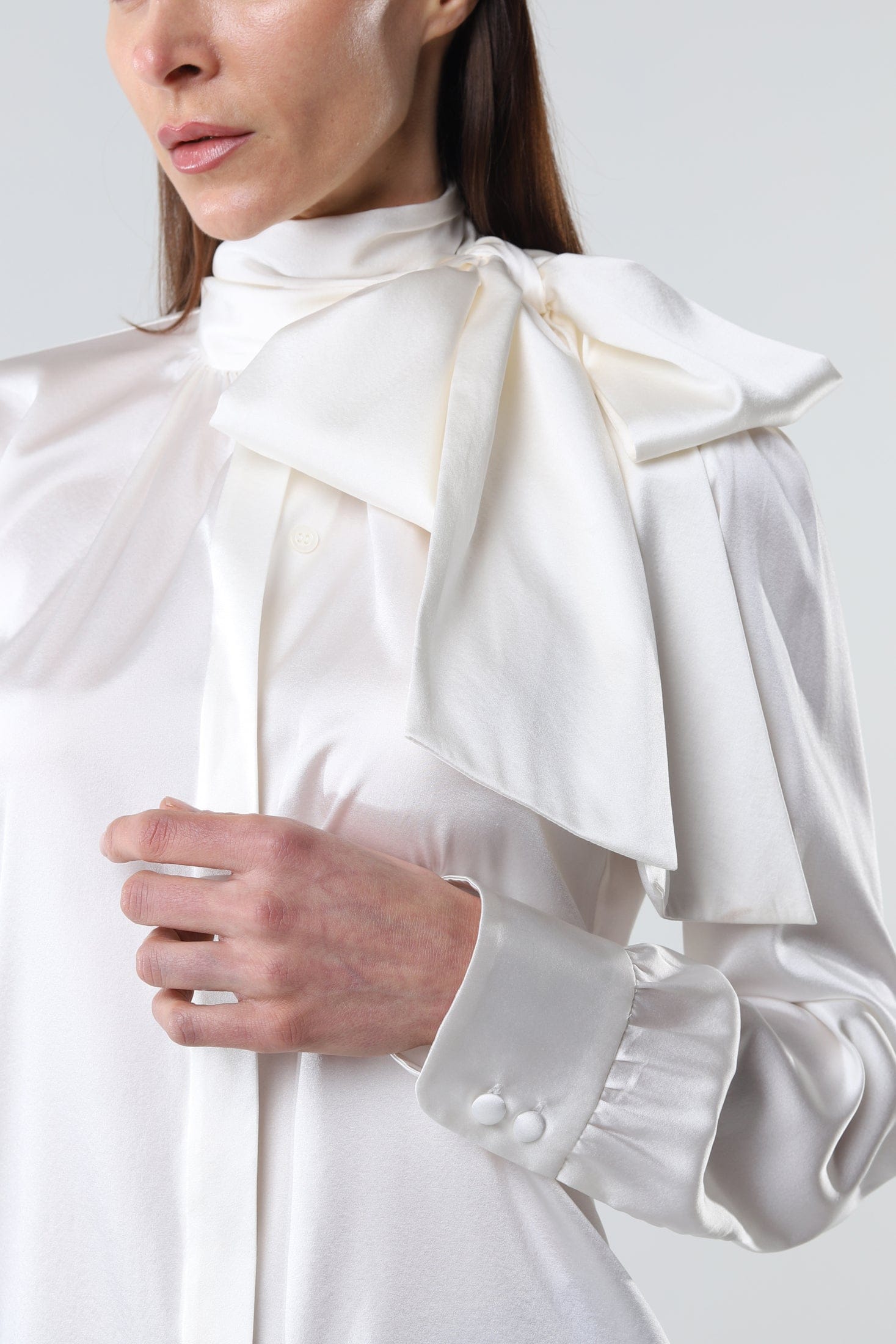 Silk Bow Blouse With Long Sleeves In Ivory made by Vesna W