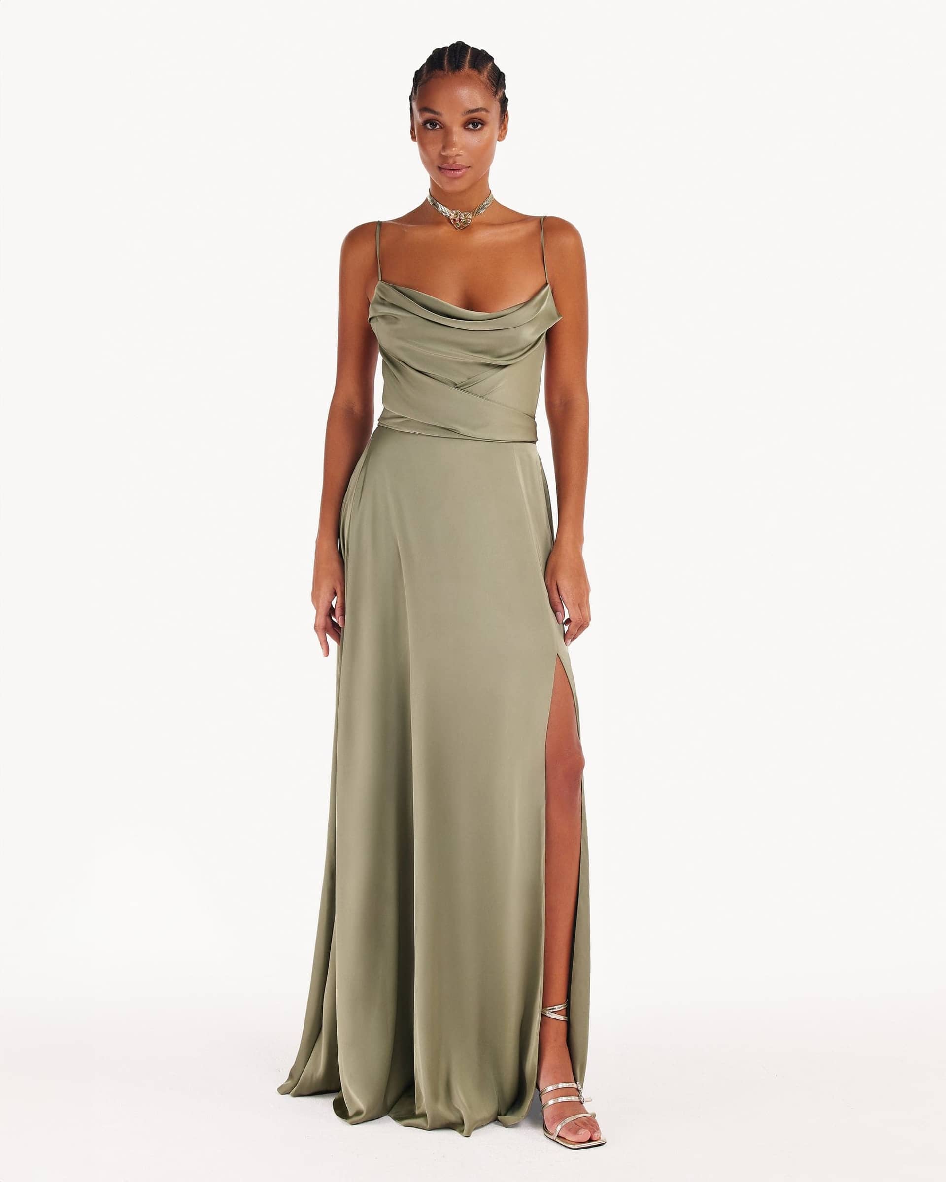 Boudoir olive silk slip dress made by Milla