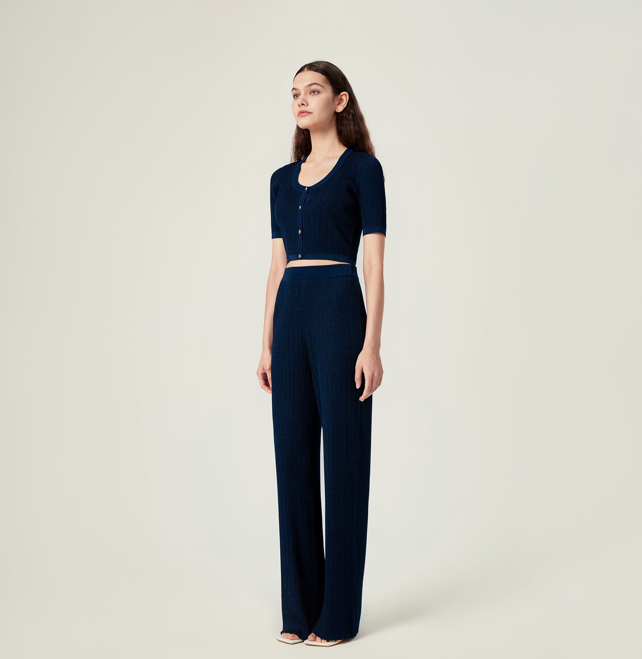 METALLIC JERSEY PANTS in Blue made by CRUSH Collection