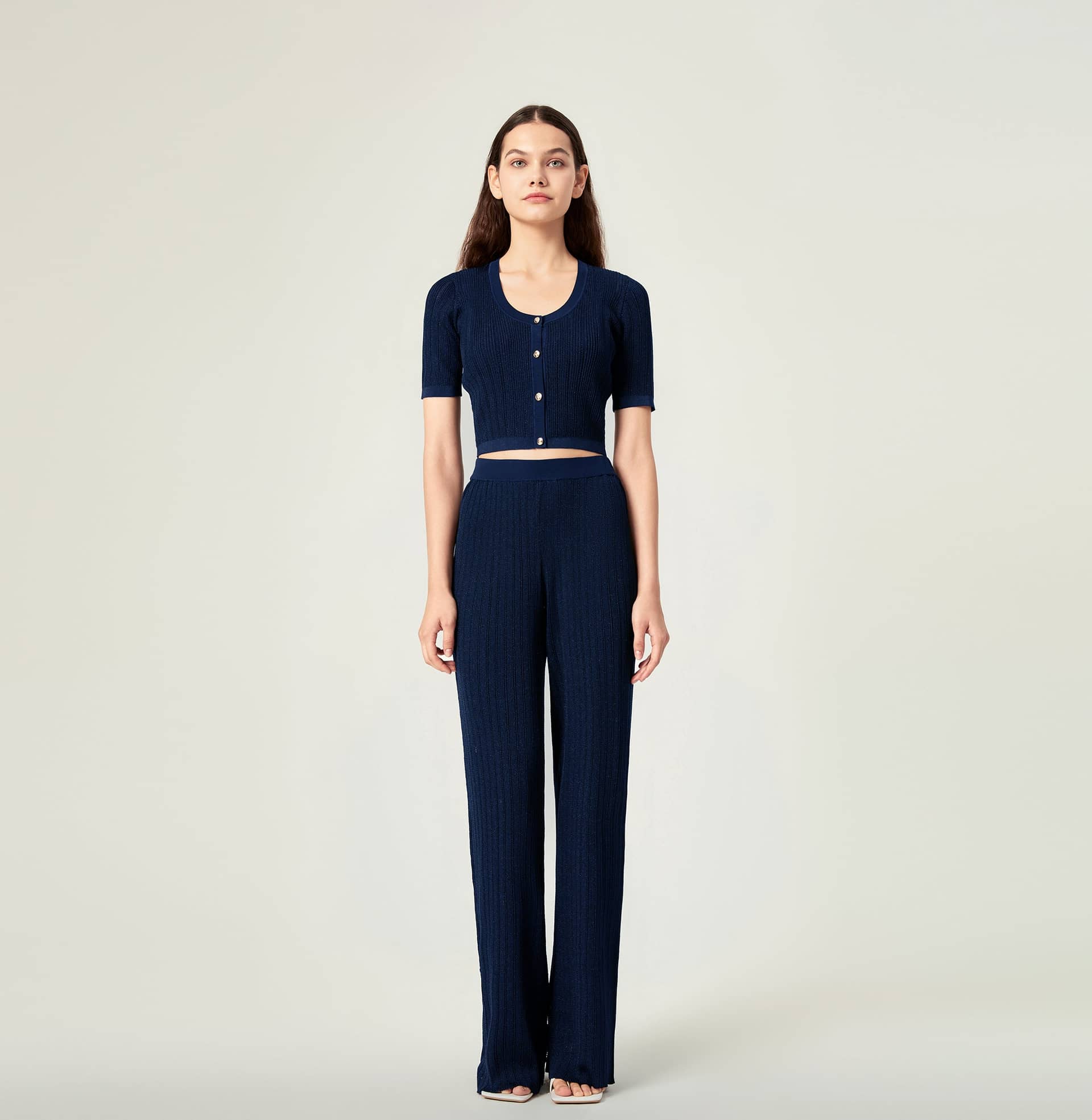 METALLIC JERSEY PANTS in Blue made by CRUSH Collection