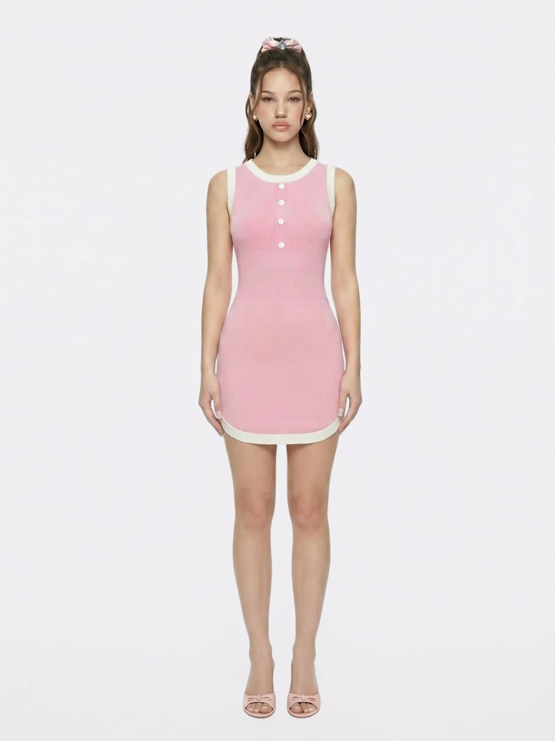 Wilhelmina Contrast-Trim Knit Pink Mini Dress made by Nana Jacqueline