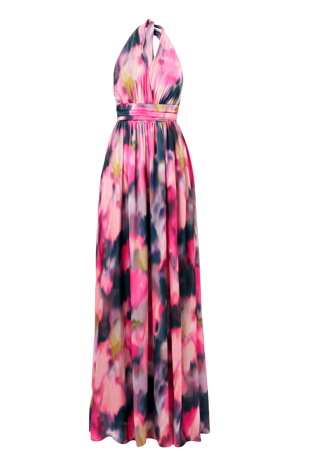 Diana Satin Multi Color Draped Maxi Dress made by Lora Istanbul