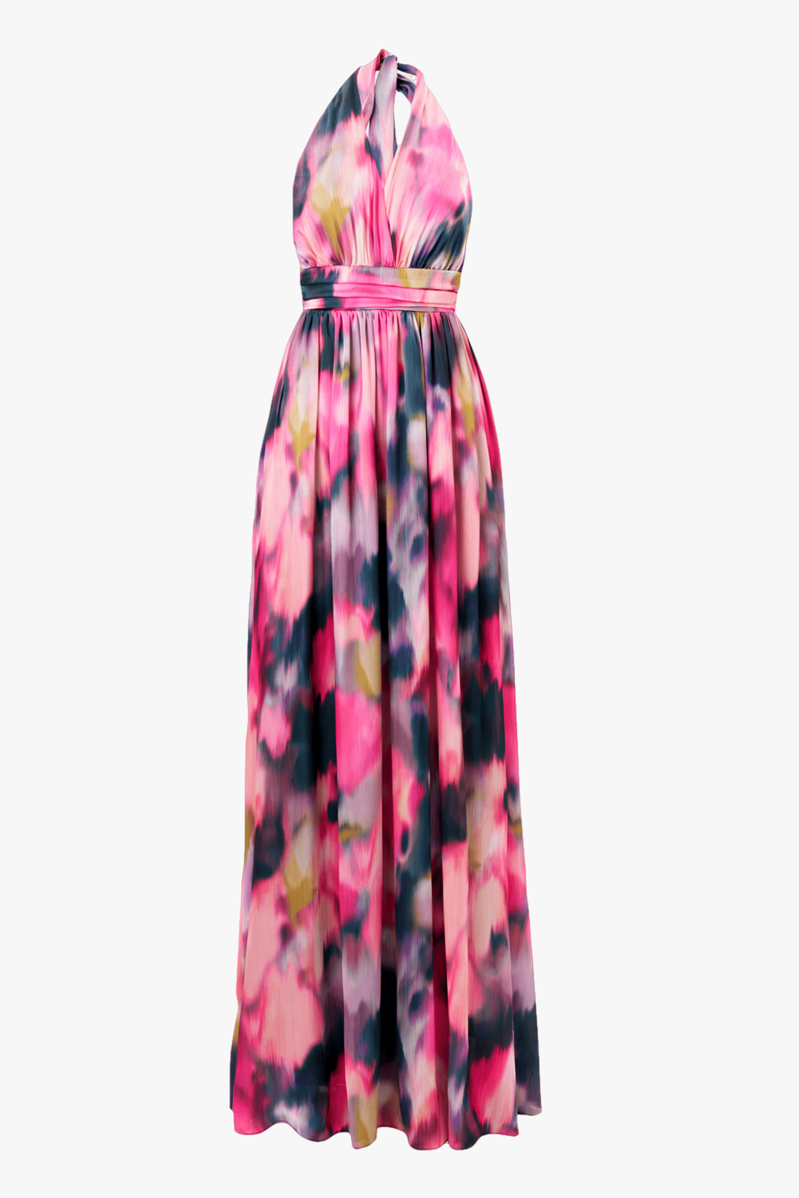 Diana Satin Multi Color Draped Maxi Dress made by Lora Istanbul