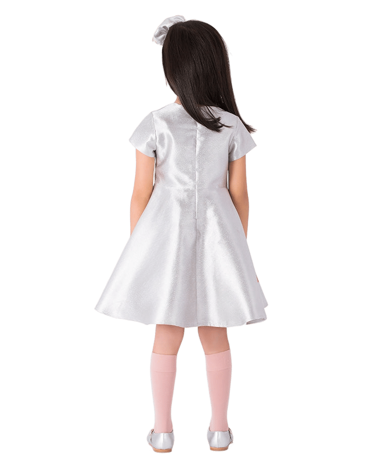 3D Appliqué Silver Girls Dress made by Mama Luma