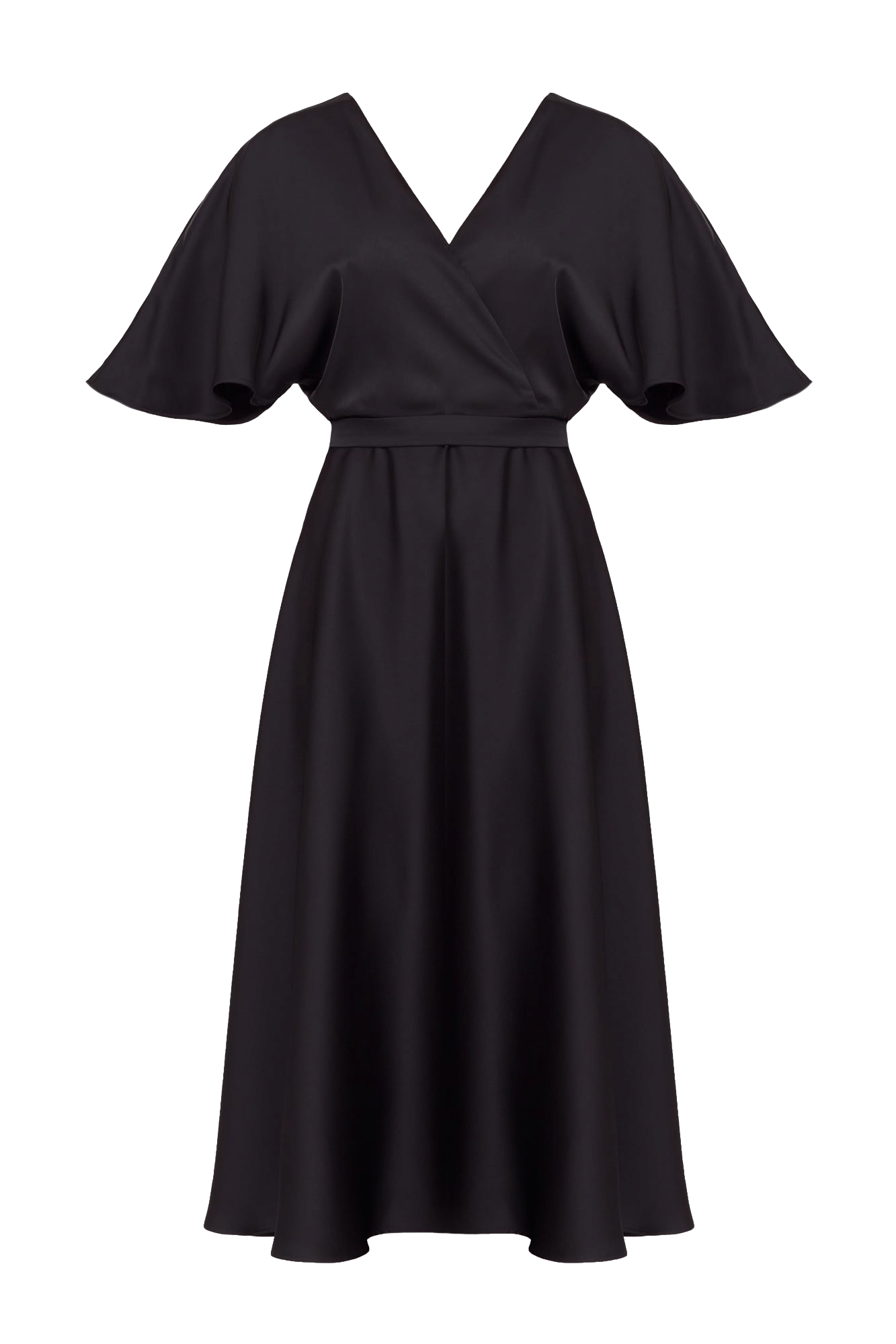 SONYA Black Satin Midi Cocktail Dress With Flattering Skirt made by UNDRESS