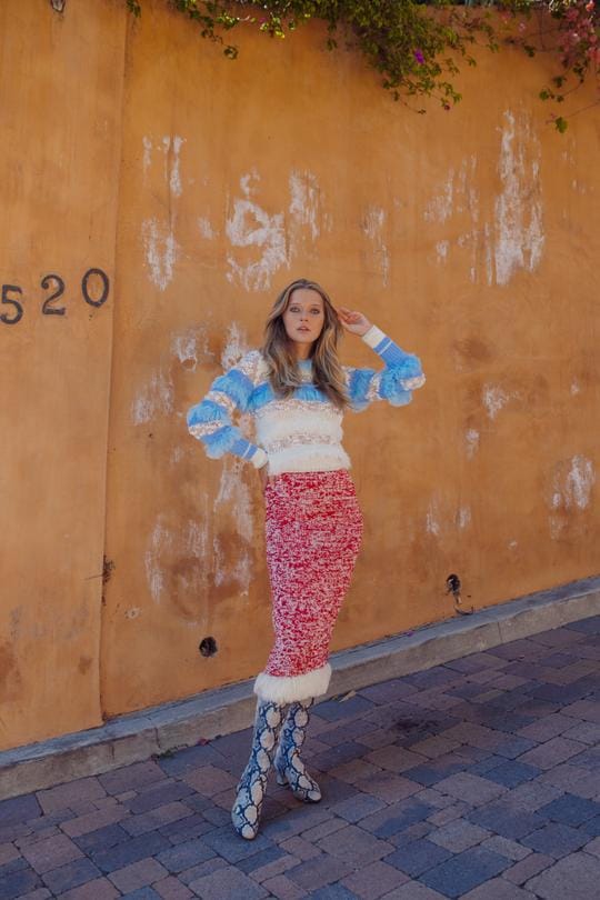 Red Handmade Knit Dress-Skirt No in Red made by ANDREEVA