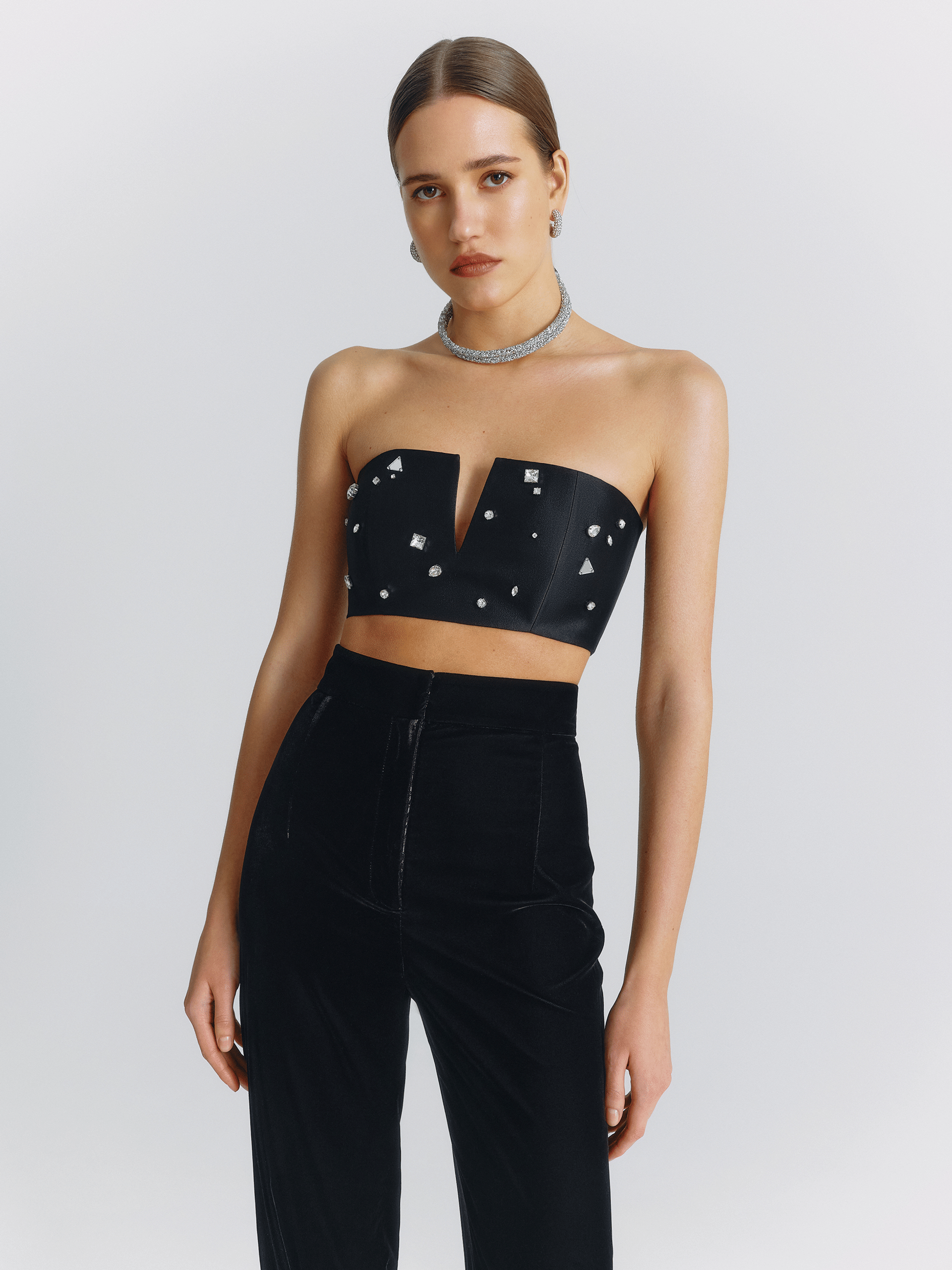 Embellished Plunge Neckline Top in Black made by NDS The Label