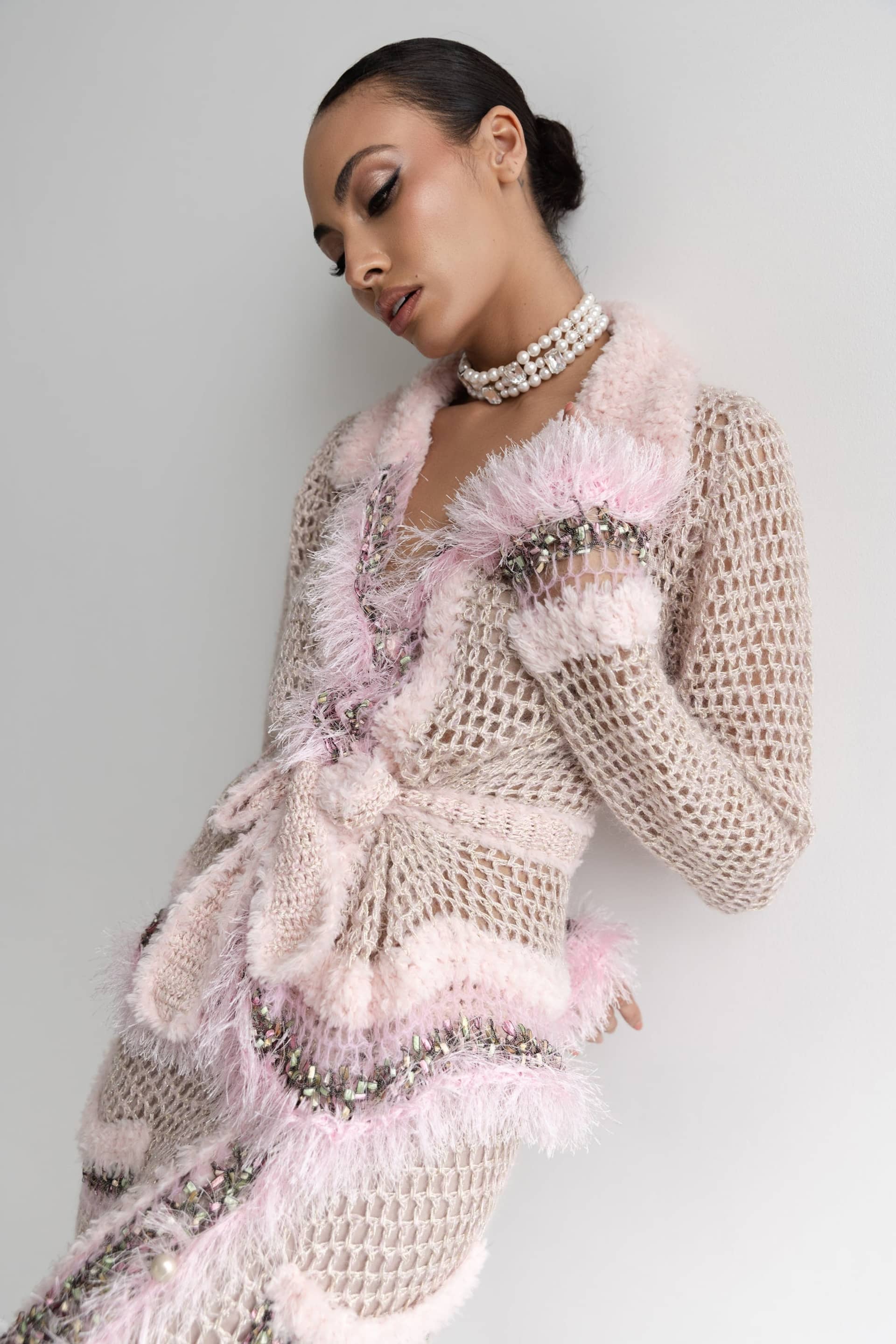 Baby Pink Handmade Knit Short Cardigan made by ANDREEVA