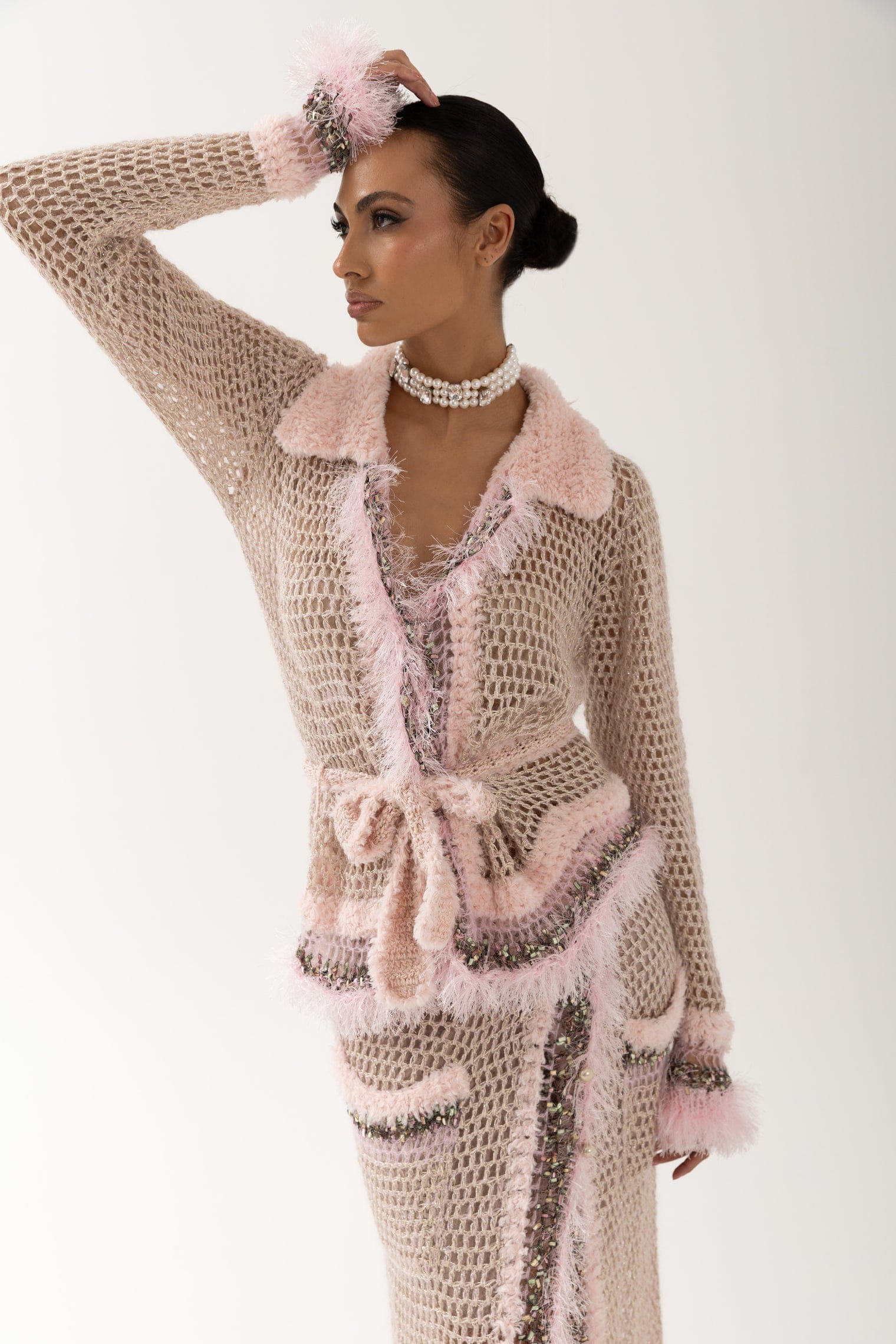 Baby Pink Handmade Knit Short Cardigan made by ANDREEVA