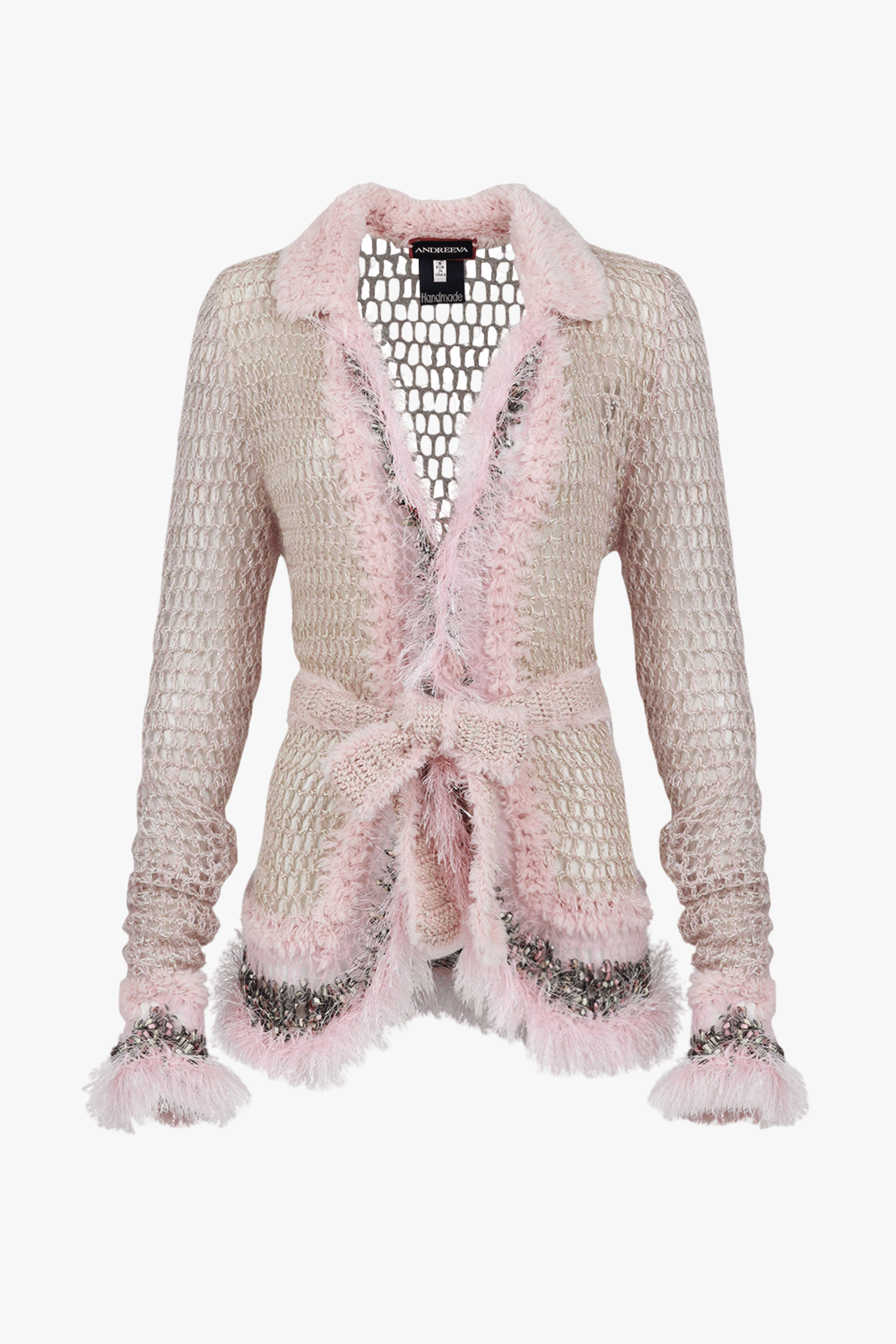 Baby Pink Handmade Knit Short Cardigan in Pink made by ANDREEVA