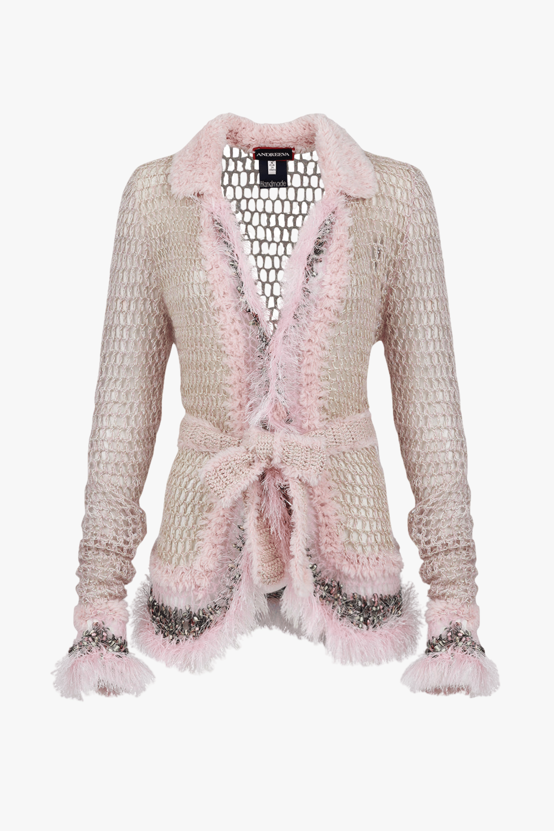 Baby Pink Handmade Knit Short Cardigan in Pink made by ANDREEVA