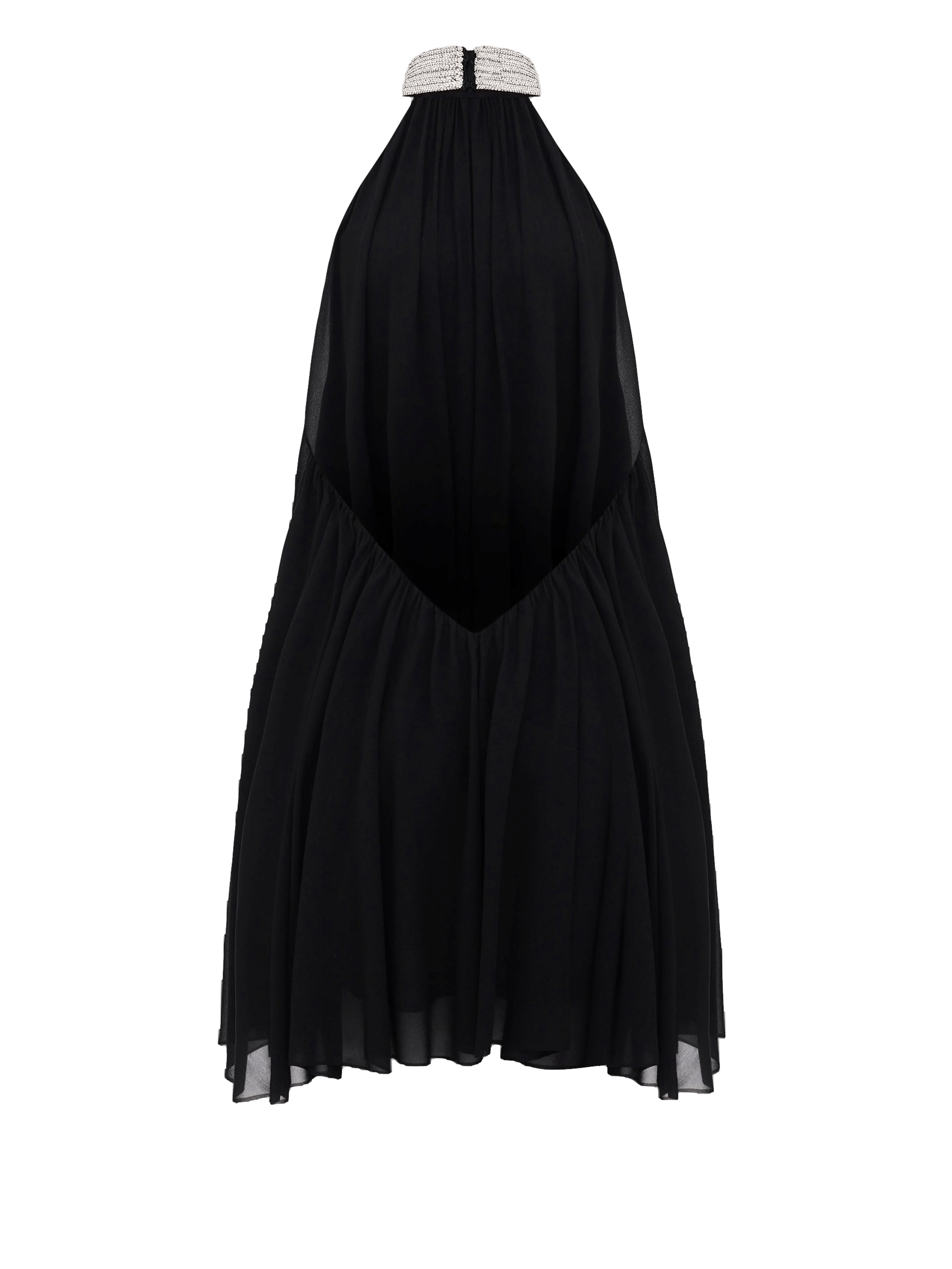 Silk Chiffon Mini Dress with a crystal embellished neck made by NDS The Label