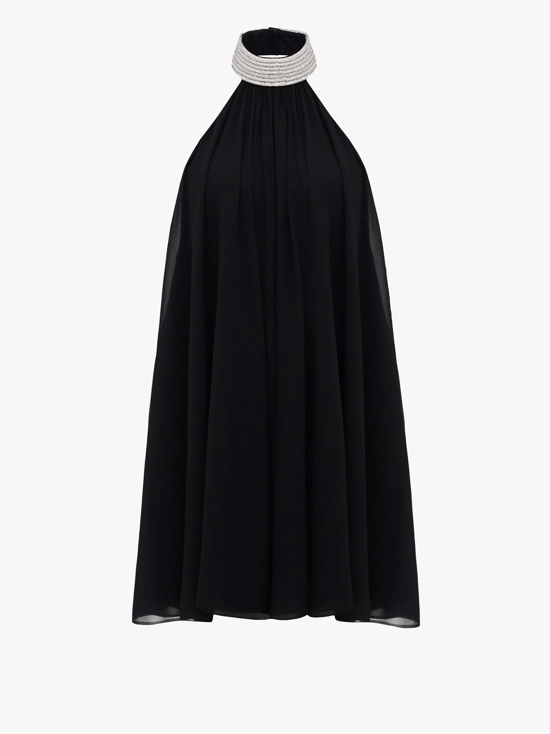 Silk Chiffon Mini Dress with a crystal embellished neck made by NDS The Label