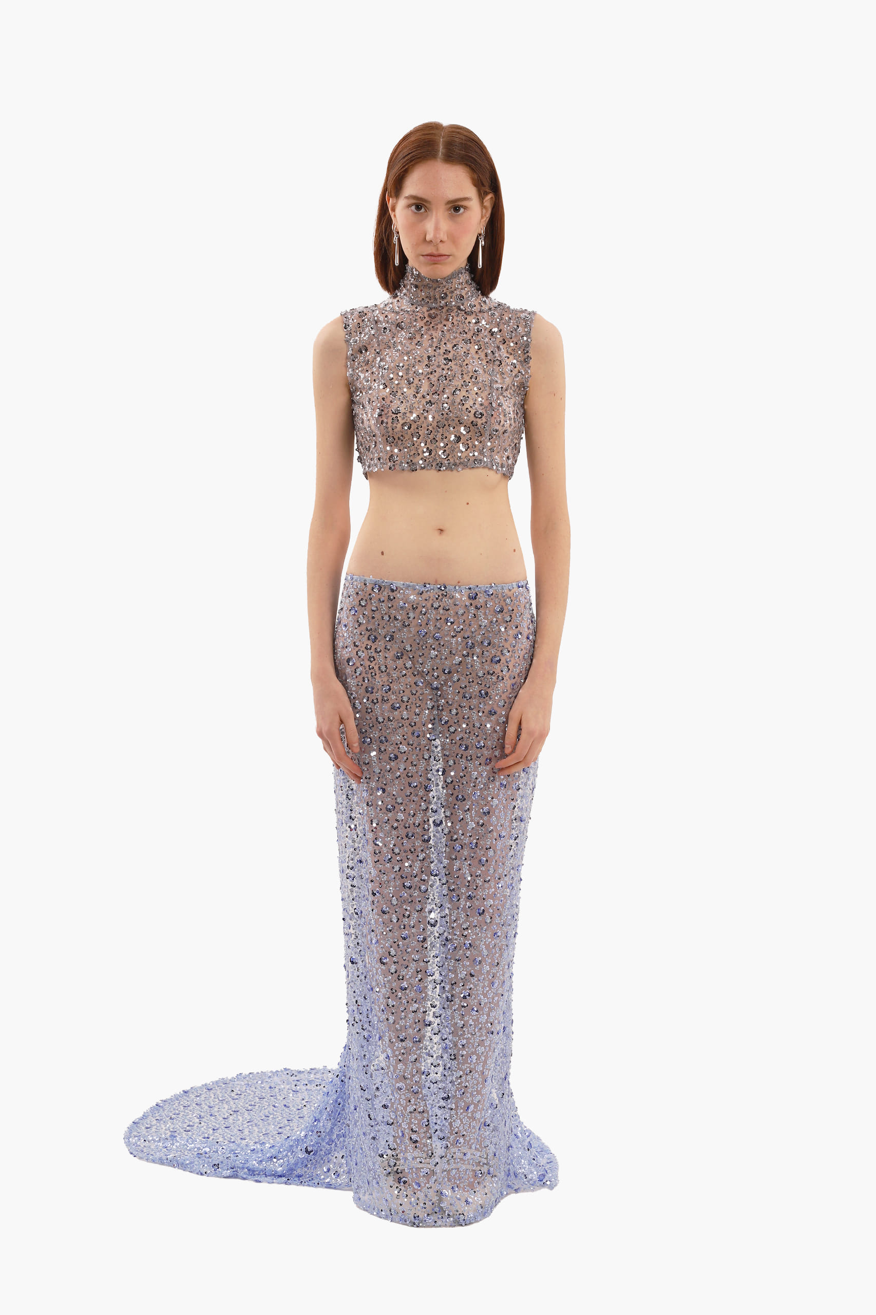 Blue sequin embroidered skirt made by Compte Spain