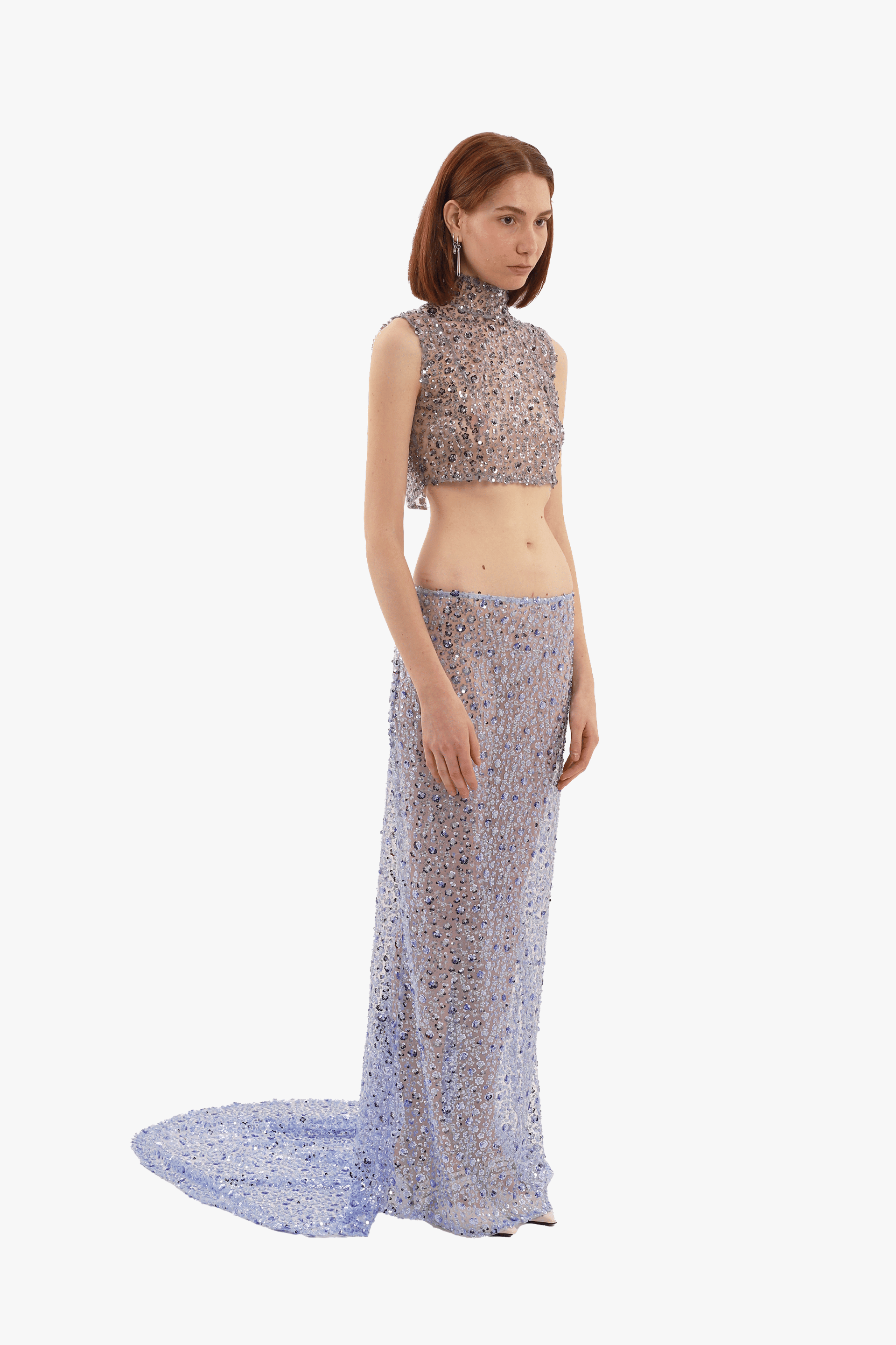 Blue sequin embroidered skirt made by Compte Spain