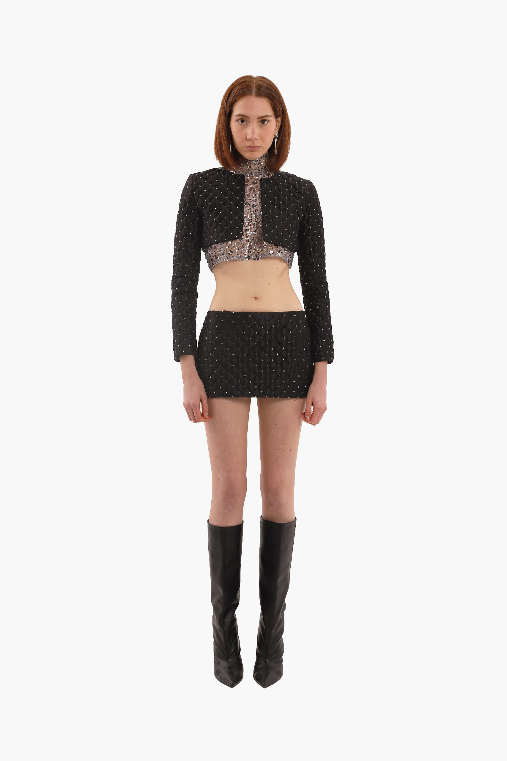 Black crystal quilted skirt made by Compte Spain