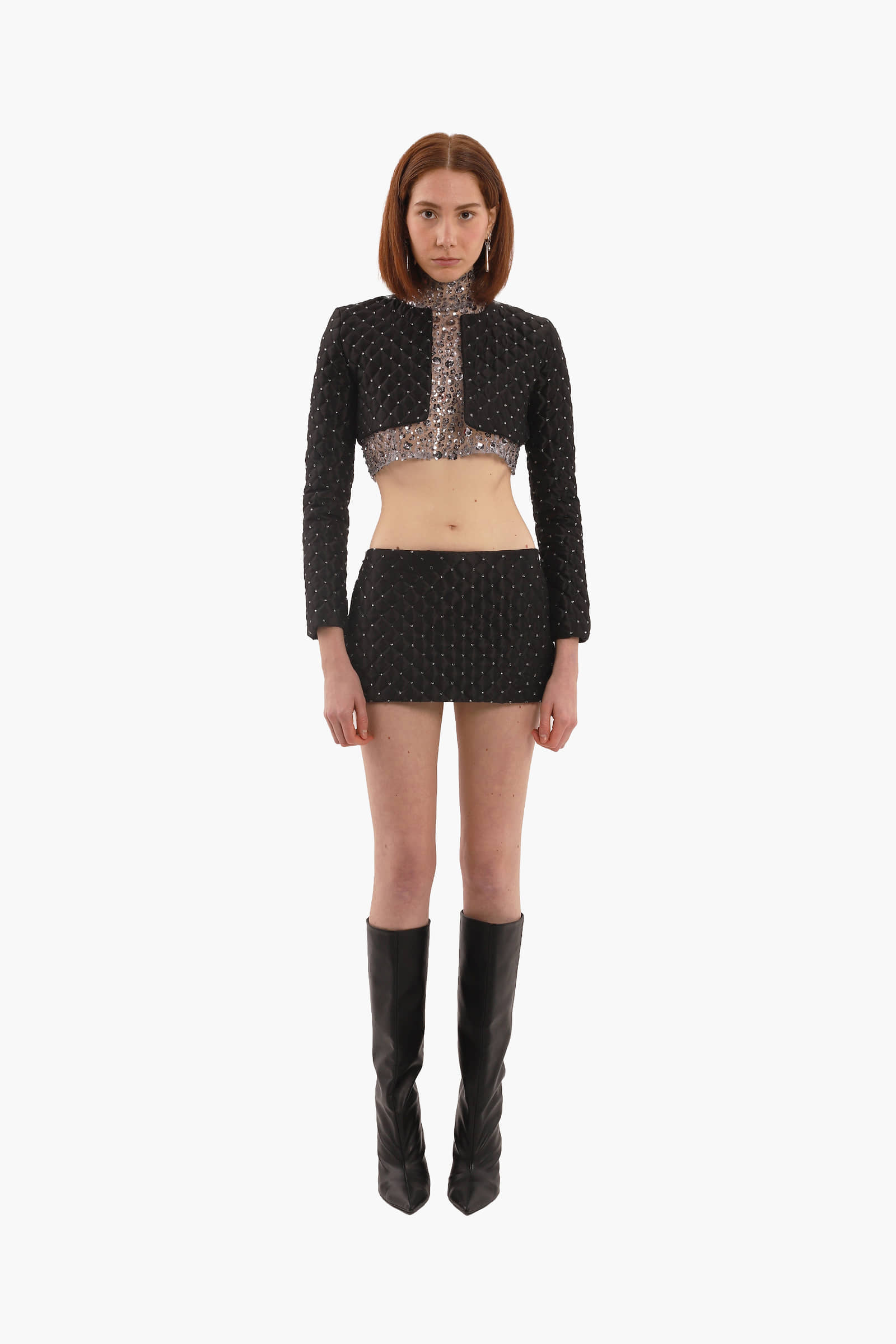 Black crystal quilted skirt made by Compte Spain