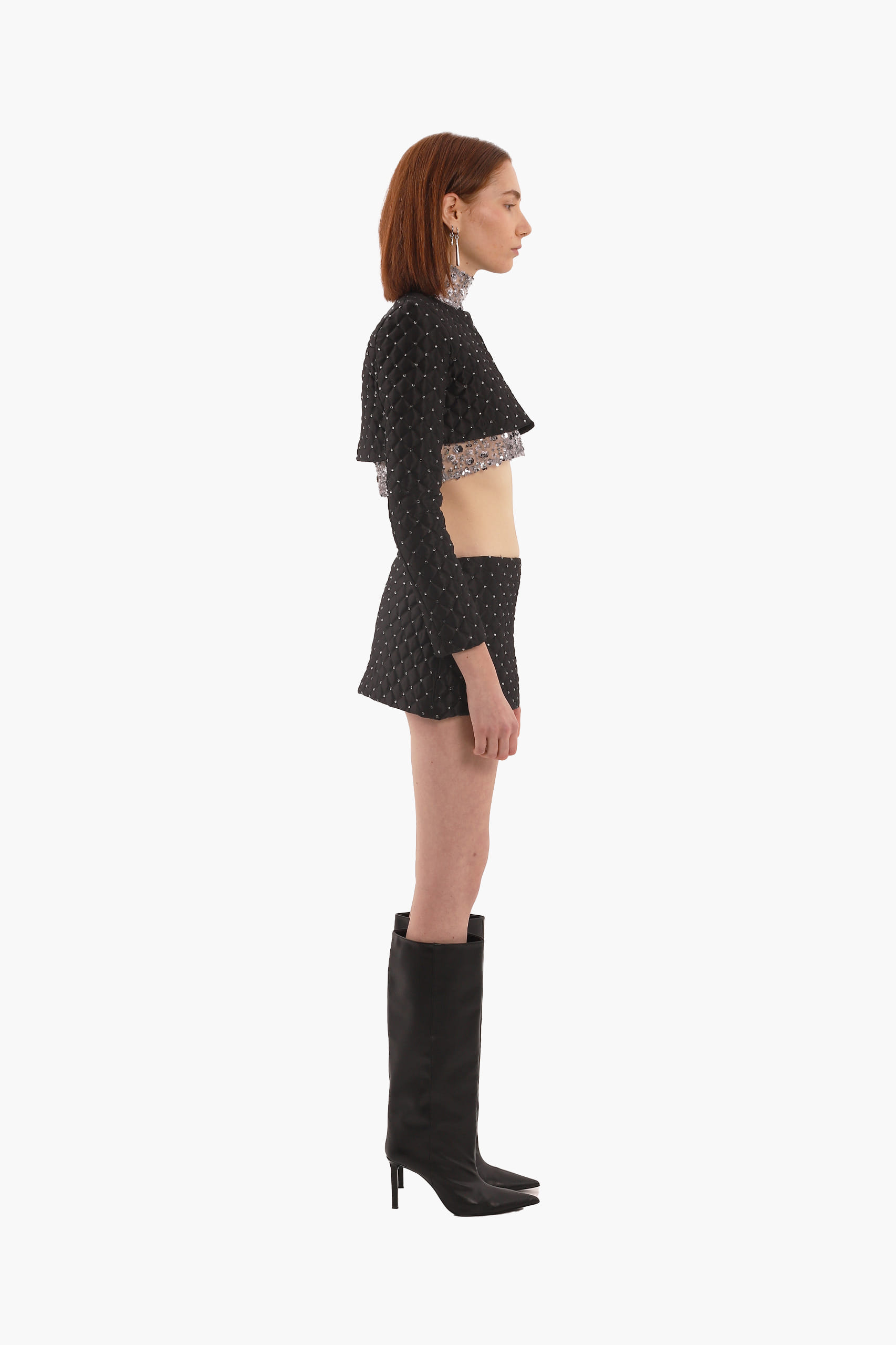Black crystal quilted skirt made by Compte Spain