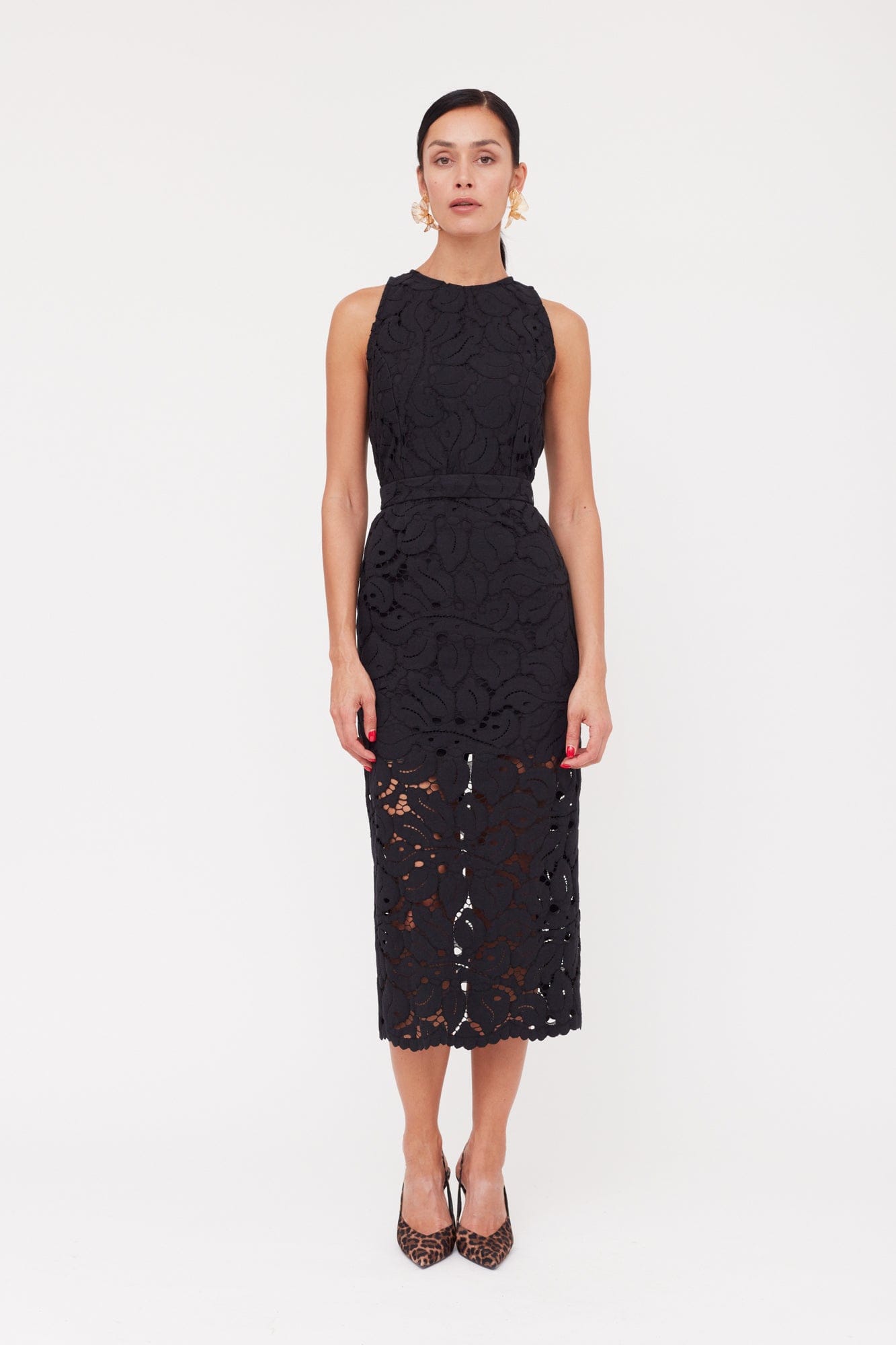 YEMA Black Floral Lace Midi Dress With Open Back made by UNDRESS