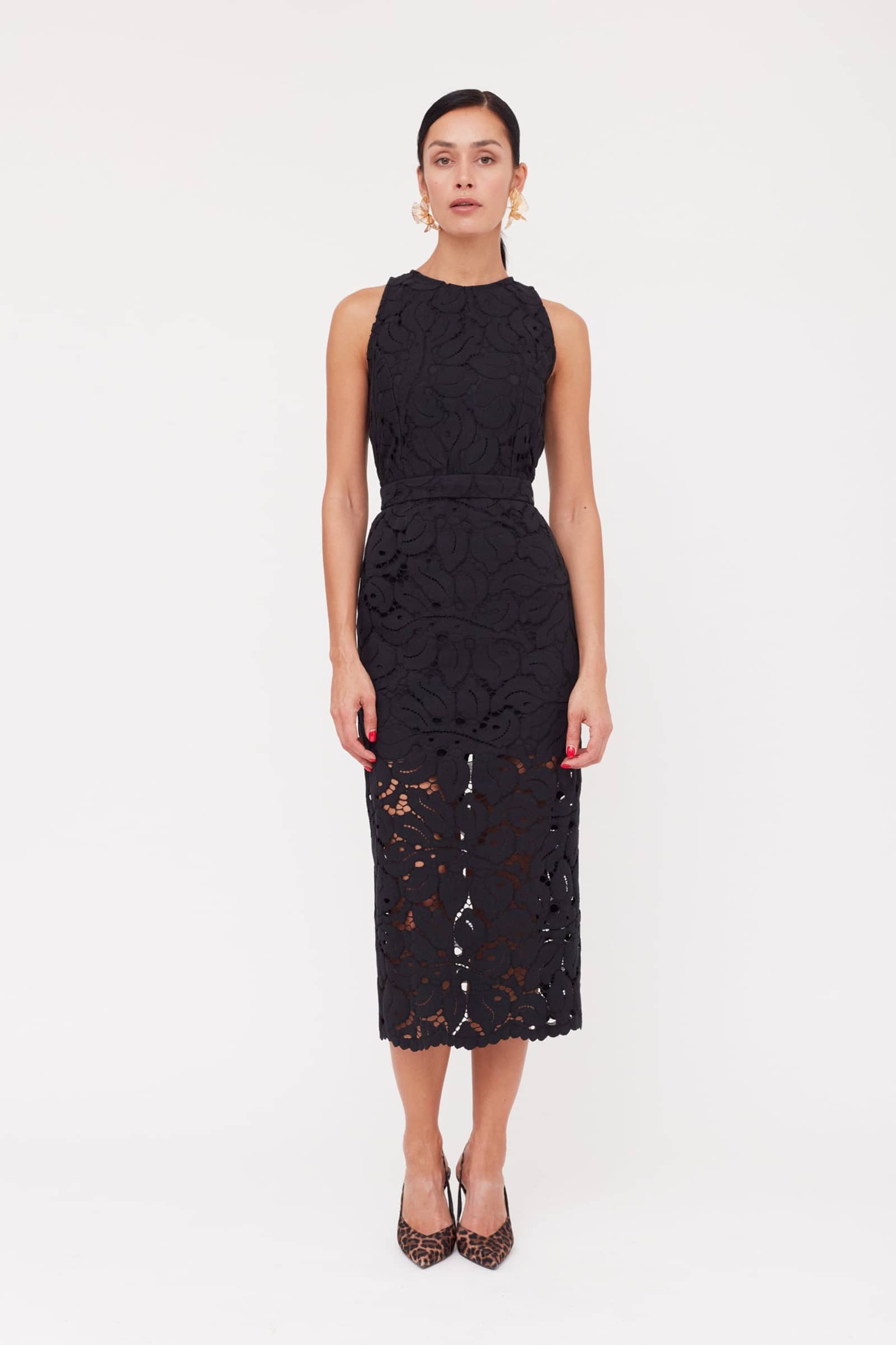 YEMA Black Floral Lace Midi Dress With Open Back made by UNDRESS