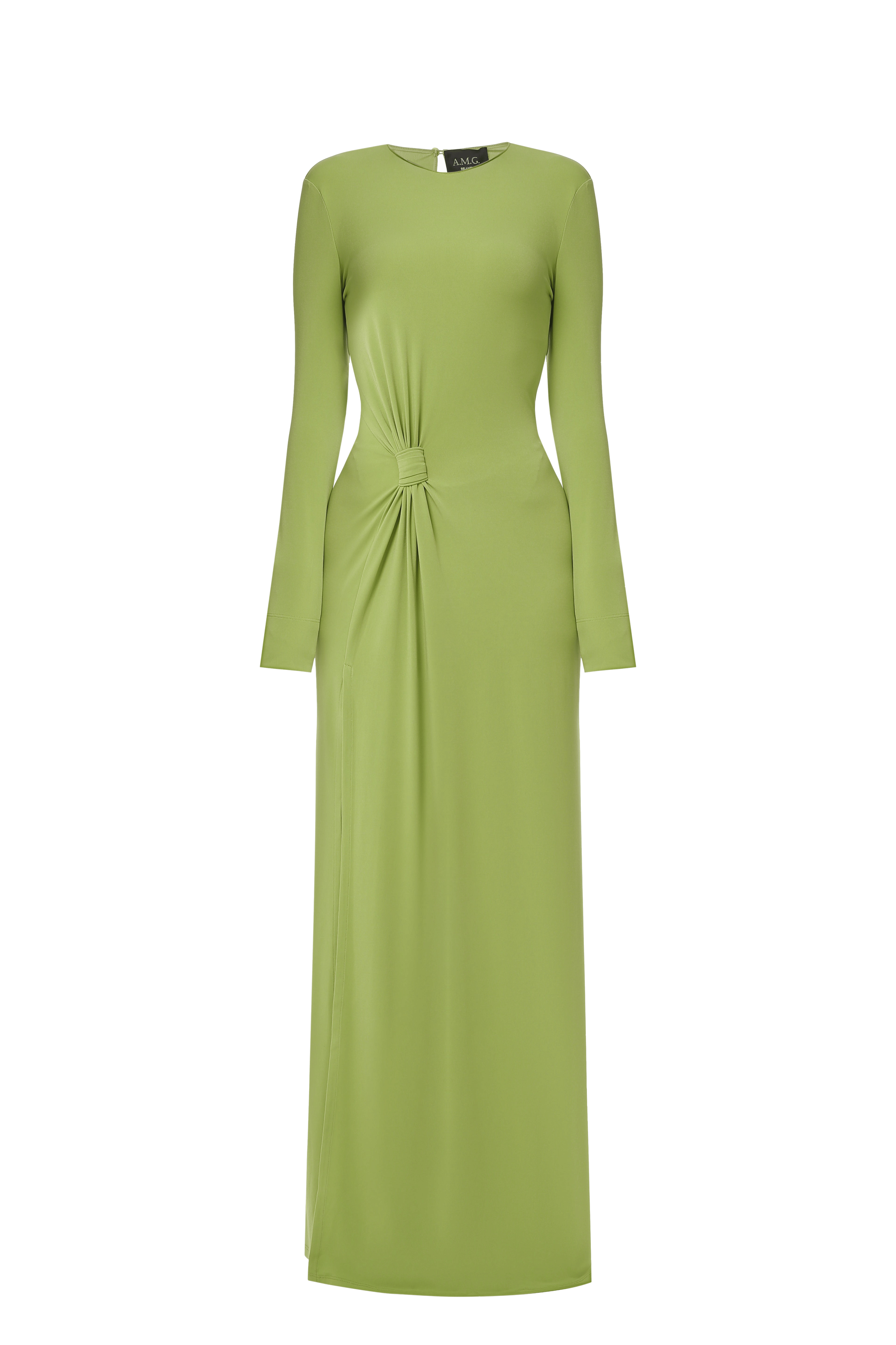 Green knitted dress with a knot made by A.M.G