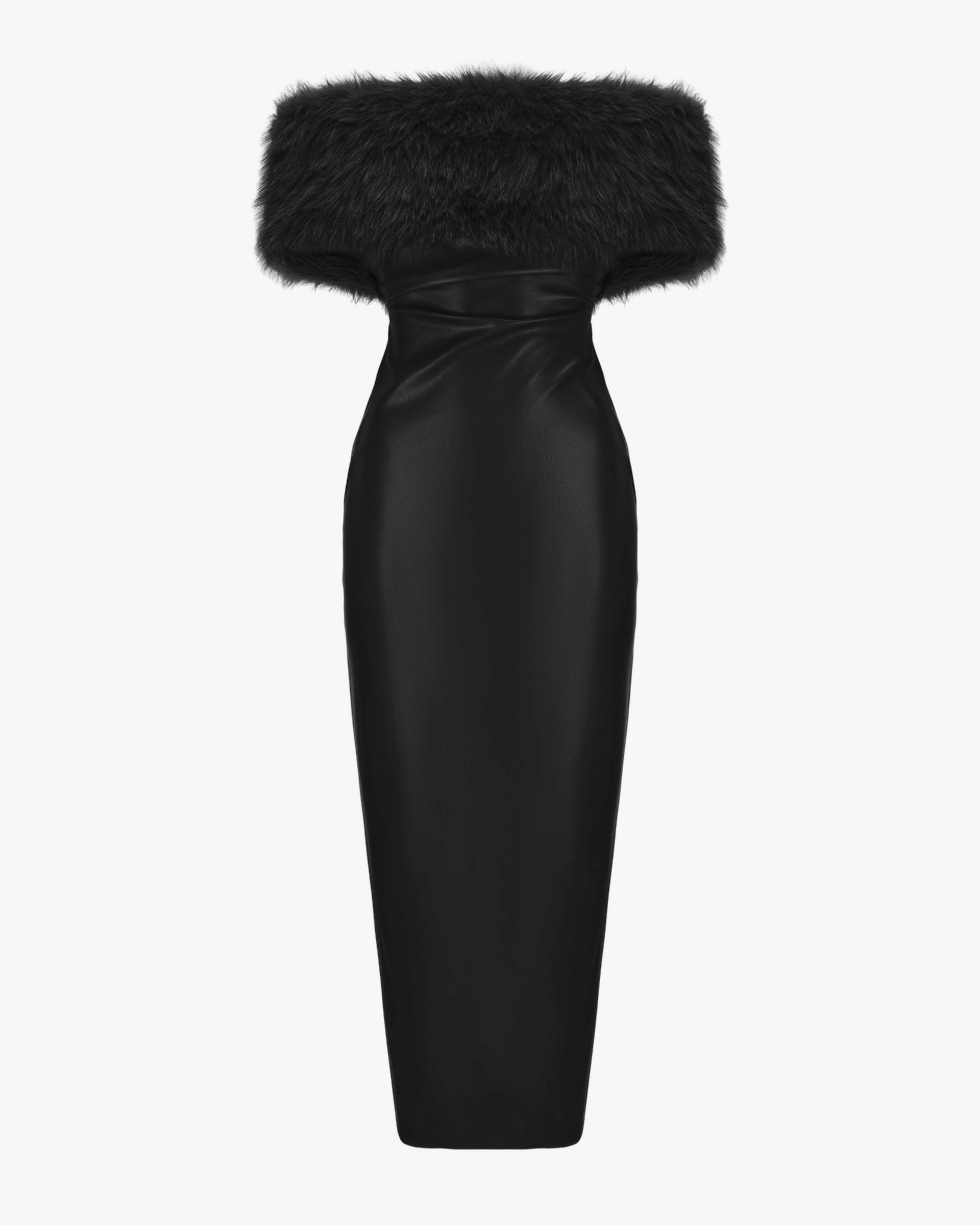 Gabrielle Fur Maxi Dress (Black) made by Nana Jacqueline