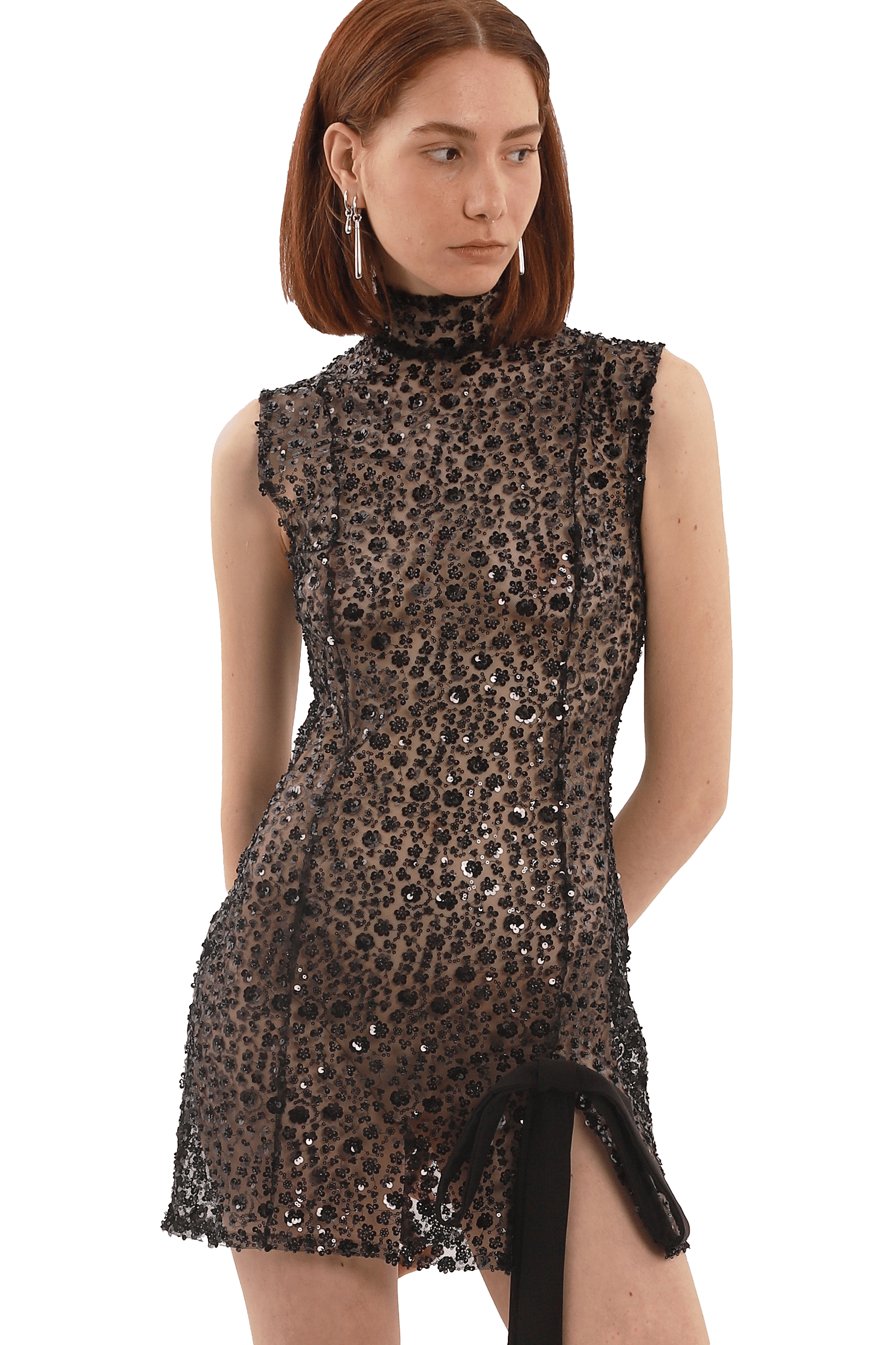 Black sequin embroidered mini dress made by Compte Spain